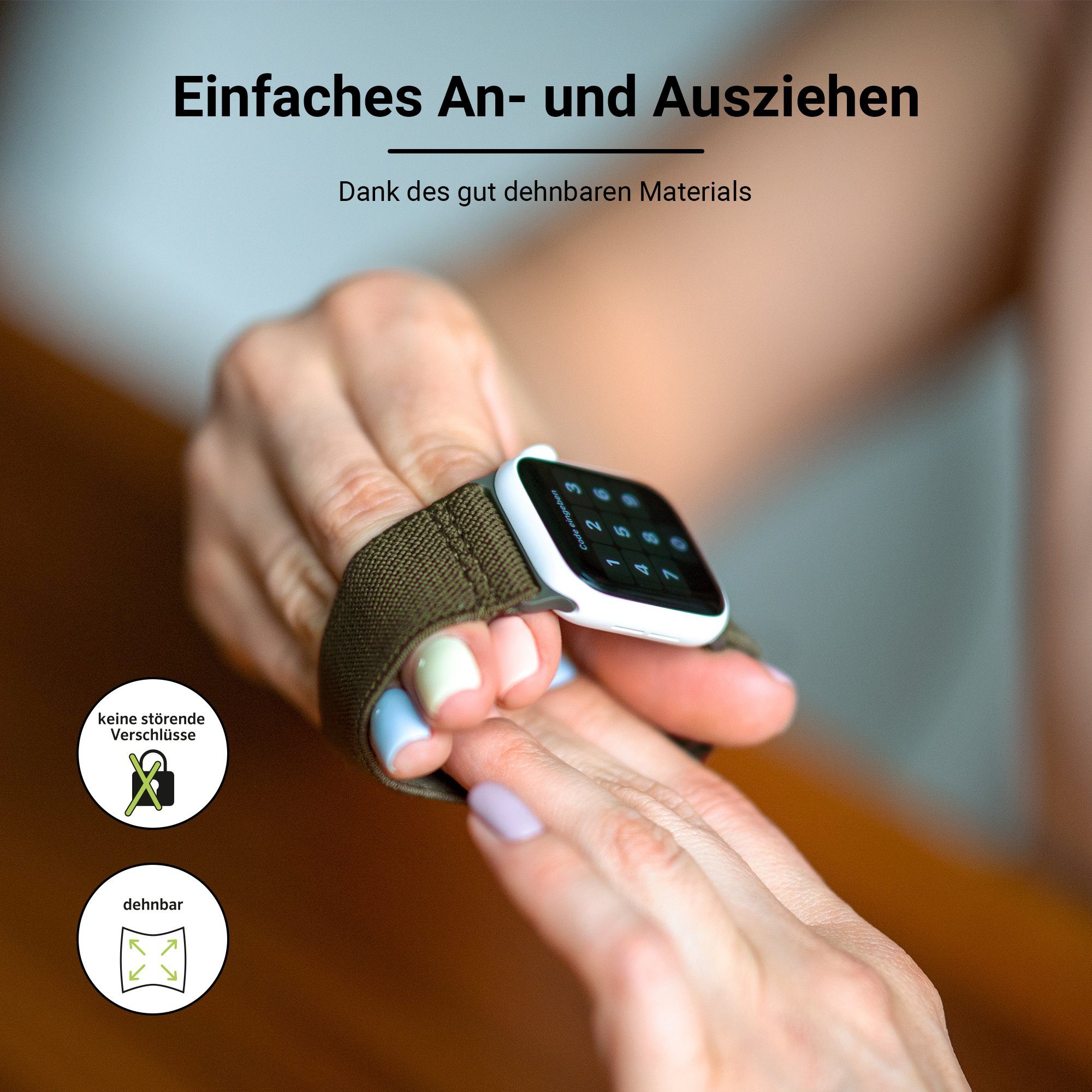 Artwizz Smartwatch-Armband WatchBand Flex, Adapter, Apple (45mm), SE (44mm), & mit Ultra Uhrenarmband Watch 6-4 (42mm) 9-7 2 Textil 3-1 (49mm), Space-Grau, 