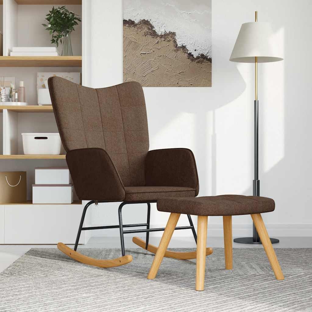 vidaXL Schaukelstuhl, Schaukelsessel mit Hocker Braun Stoff