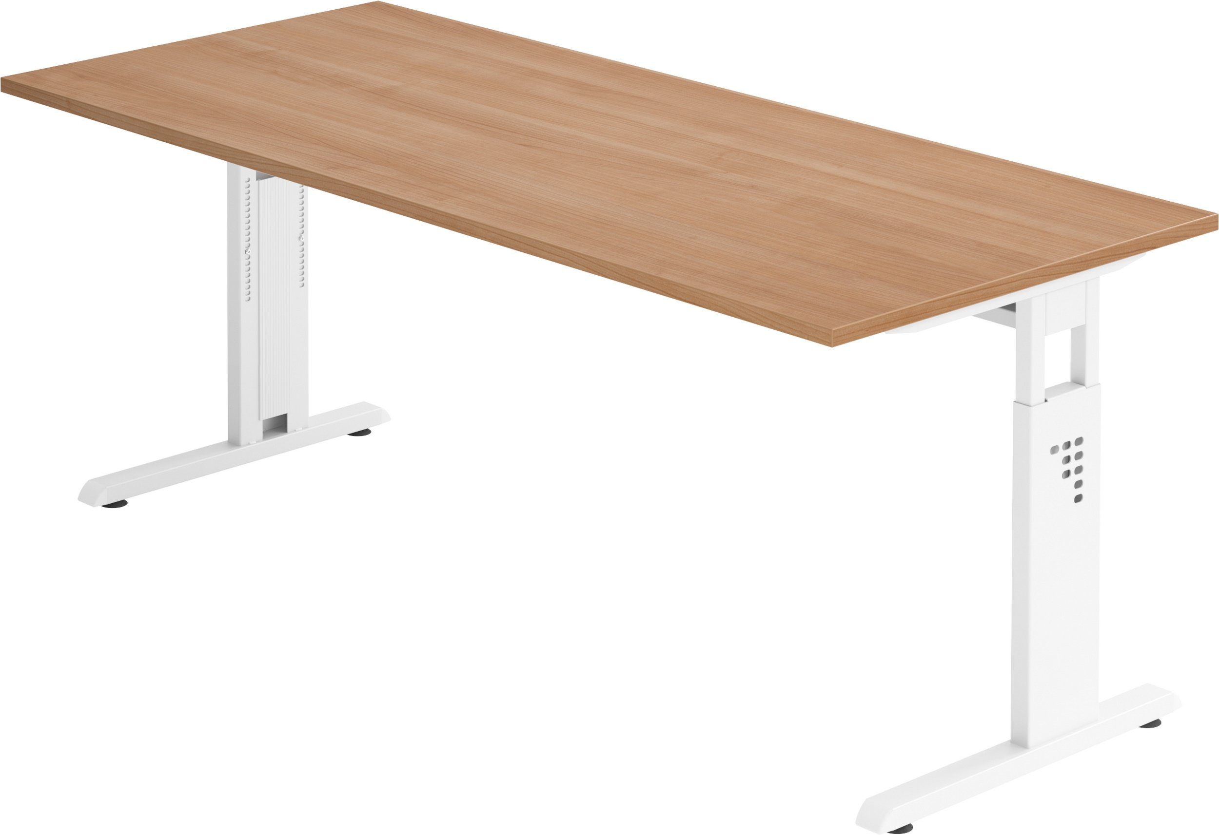 bümö Schreibtisch Schreibtisch Serie-O, Rechteck: 180 x 80 cm - Dekor: Nussbaum - Gestell: Weiß