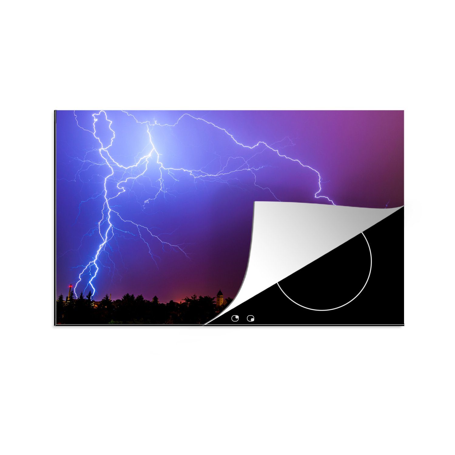 MuchoWow Herdblende-/Abdeckplatte Blitze zucken an einem bunten Himmel, Vinyl, (1 tlg), 81x52 cm, Induktionskochfeld Schutz für die küche, Ceranfeldabdeckung