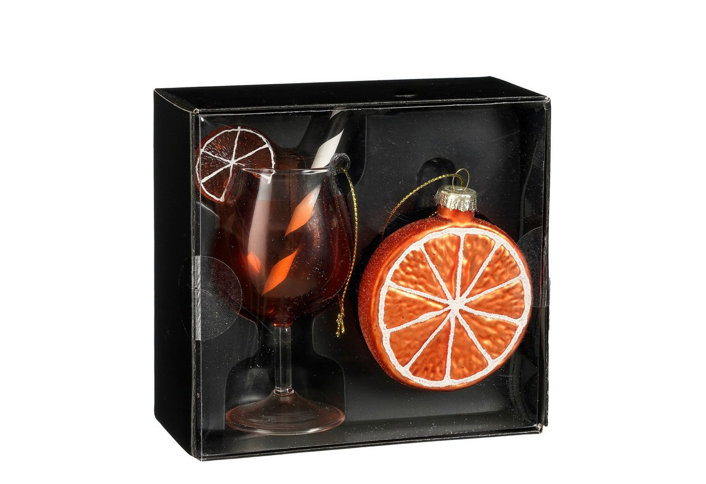 Mica Decorations Christbaumschmuck, Christbaumschmuck Glas 11cm Aperol Spritz & Orange 2er Set Orange