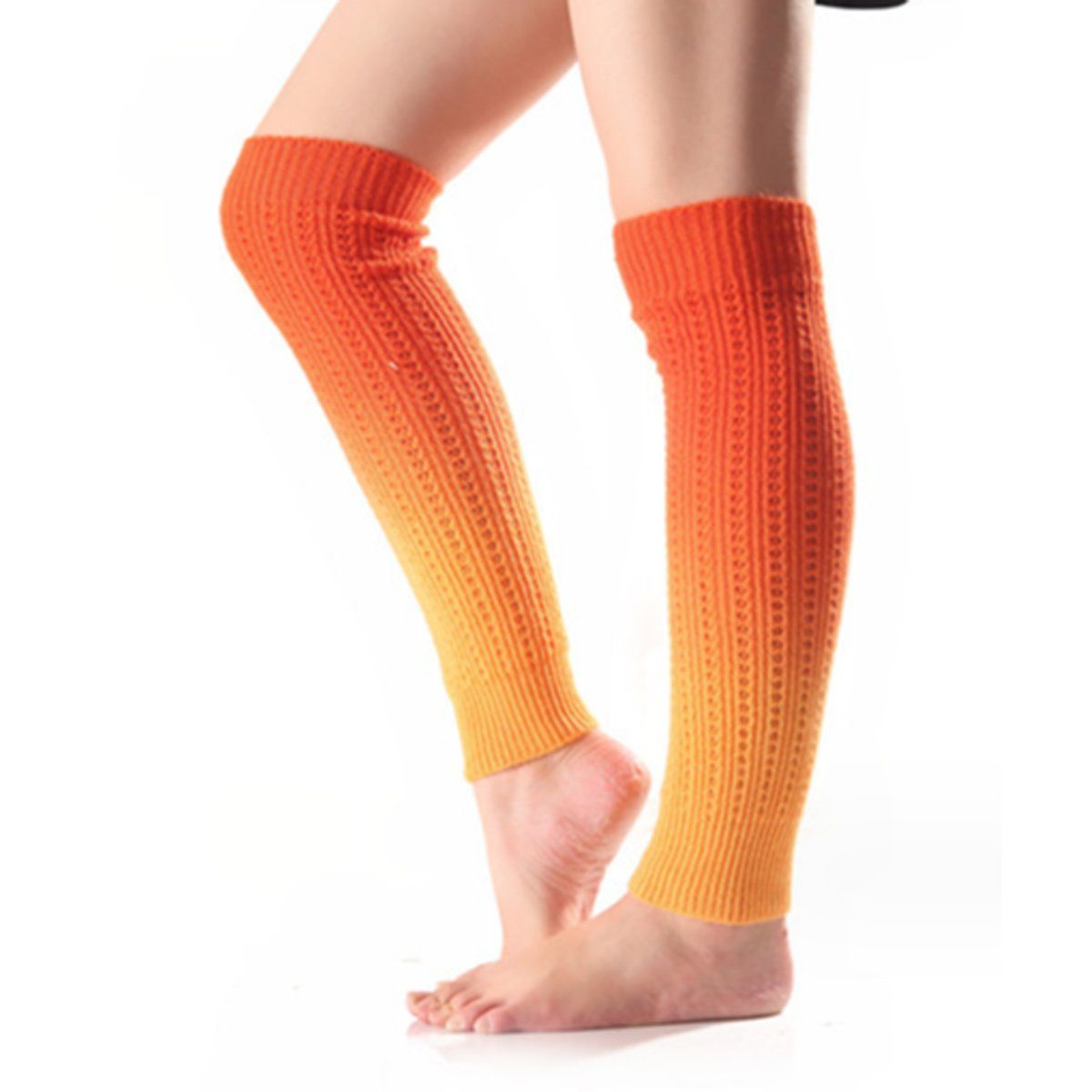 Jormftte Beinstulpen Winter Stulpen Damen Gestrickte Beinwärmer,Lang Stulpe Farbverlauf Orange