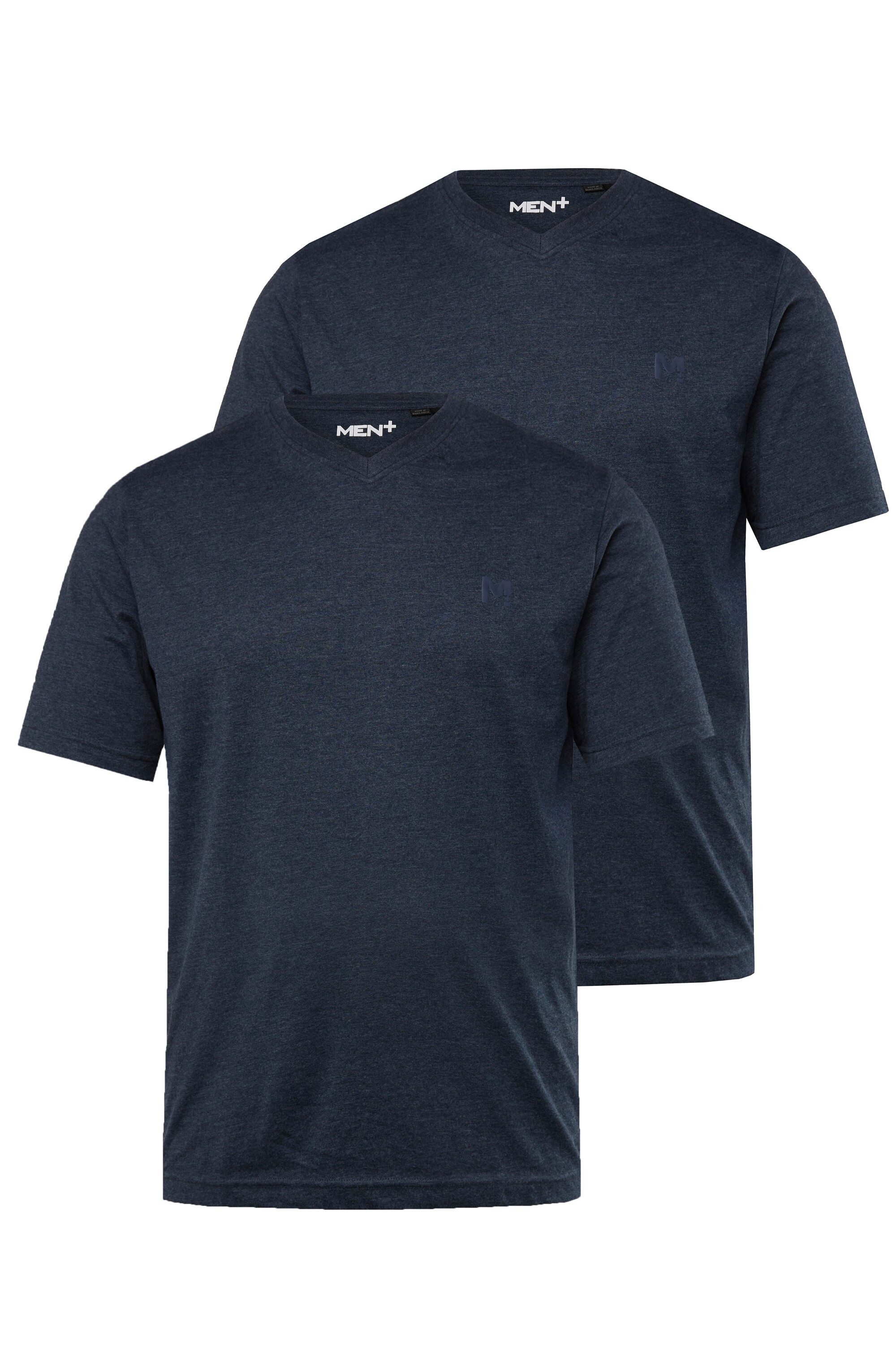 Men Plus T-Shirt Men+ T-Shirt Basic 2er-Pack Halbarm V-Ausschnitt günstig online kaufen