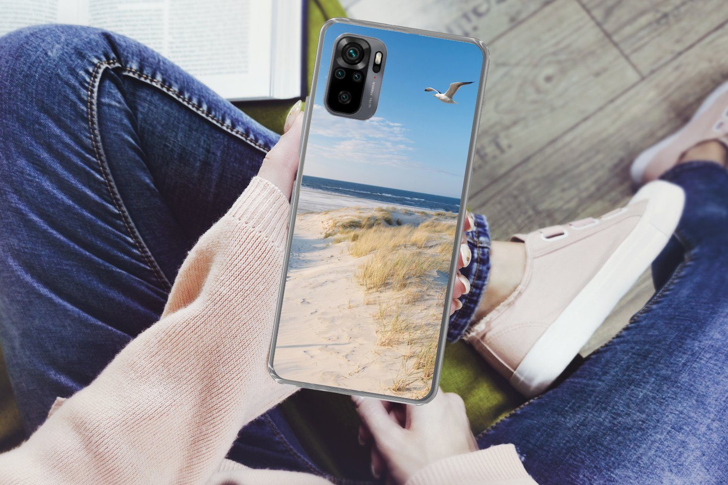 MuchoWow Handyhülle für Xiaomi Redmi Note 10S Düne - Möwe - Strand - Meer - Sonne, Phone Case, Silikon, Schutzhülle Dünn