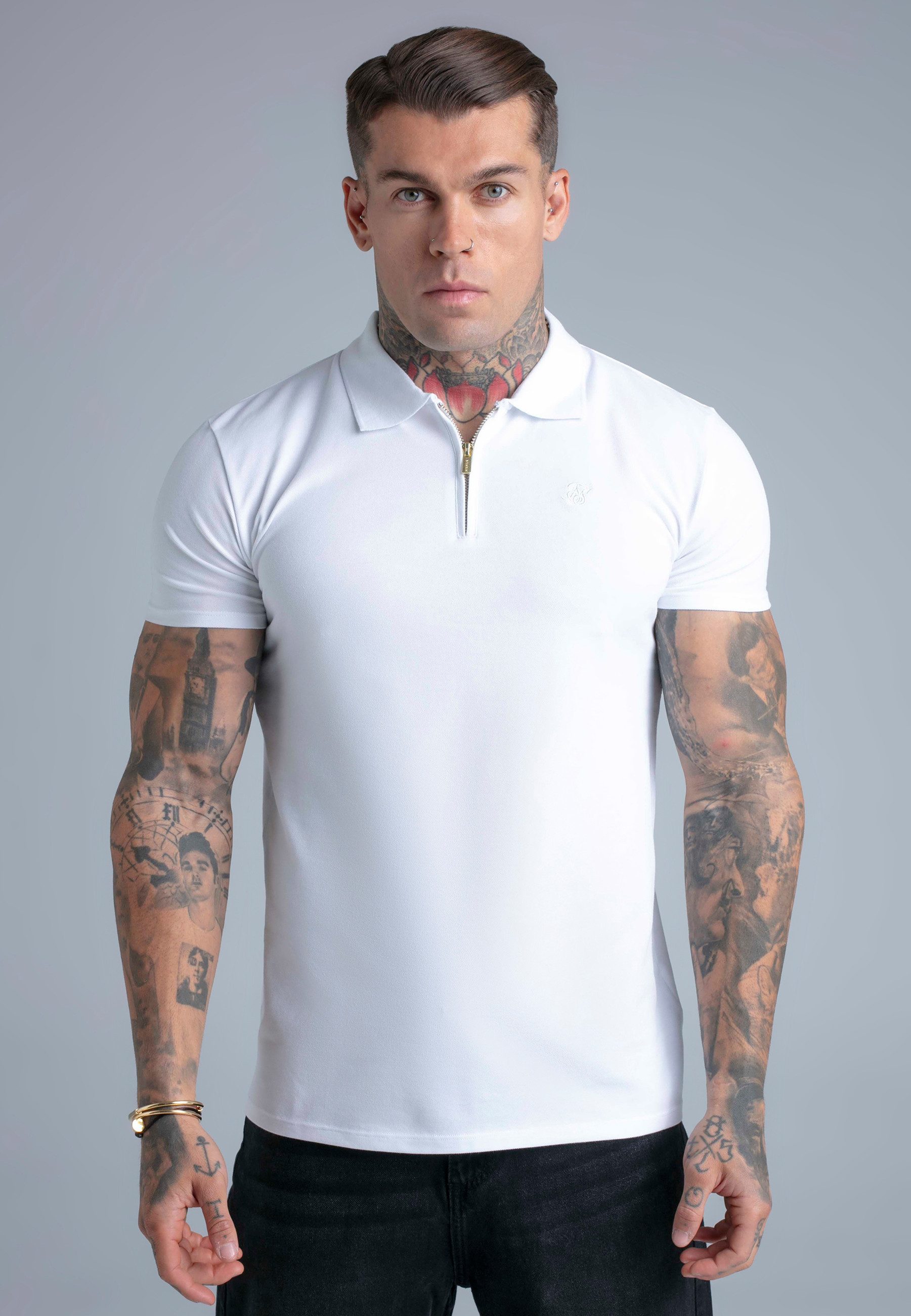 Siksilk T-Shirt SikSilk Herren Weißes Zip-Polo T-Shirt