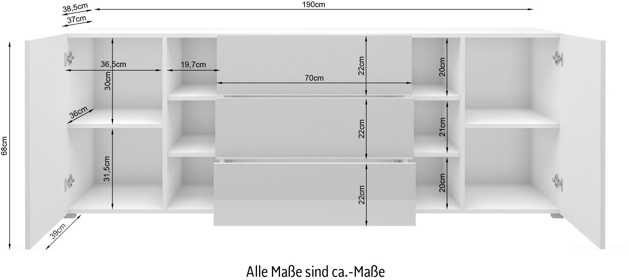 INOSIGN Sideboard BERLIN, Breite 190 cm graphitschwarz | graphitschwarz