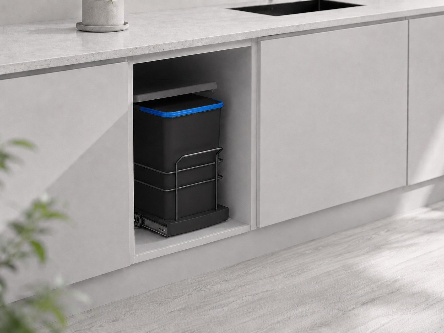 Roomart Einbaumülleimer Einbau-Mülleimer Küche ausziehbar 2×12L Mülltrennsystem Unterschrank, 2×12L Mülltrennung, Einbau Unterschrank, ausziehbar, in 2 Farben