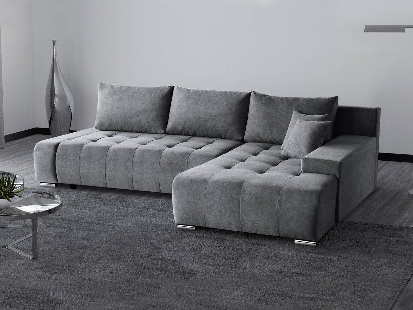 Beautysofa Ecksofa Draco L, Grau, Dunkelgrau, günstig online kaufen