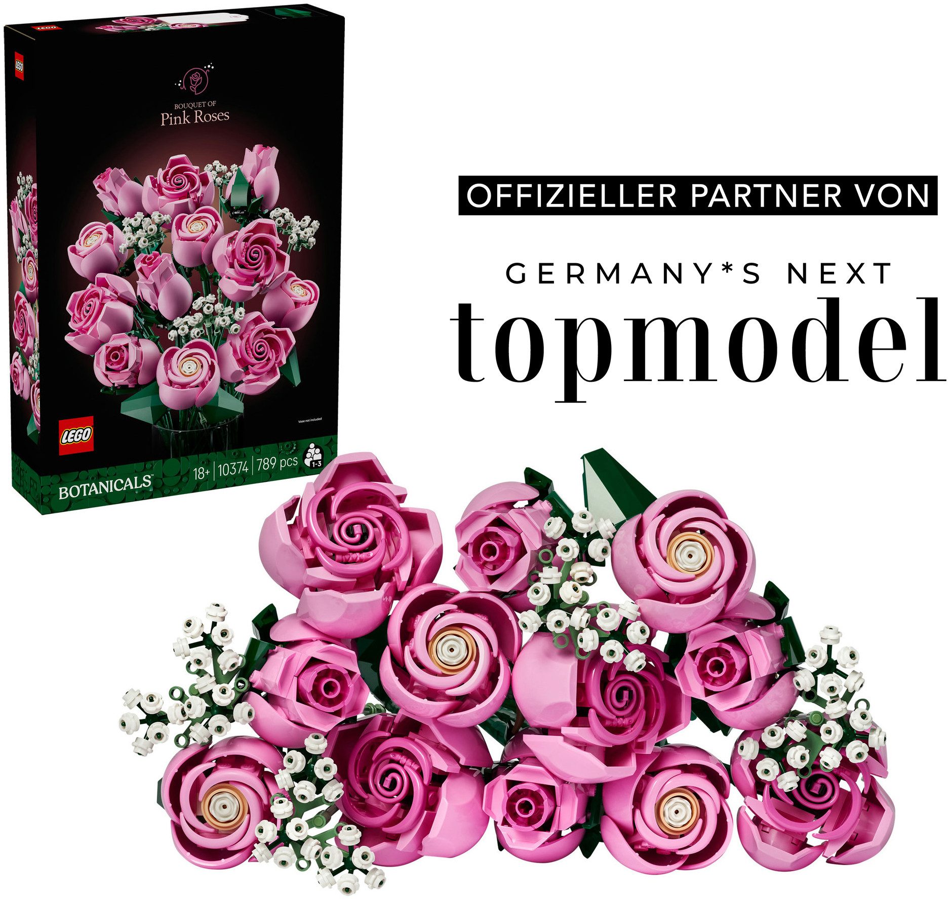 LEGO® Rosa Rosenstrauß (10374), LEGO Botanicals Konstruktionsspielsteine, (789 St), Blumen, Made in Europe