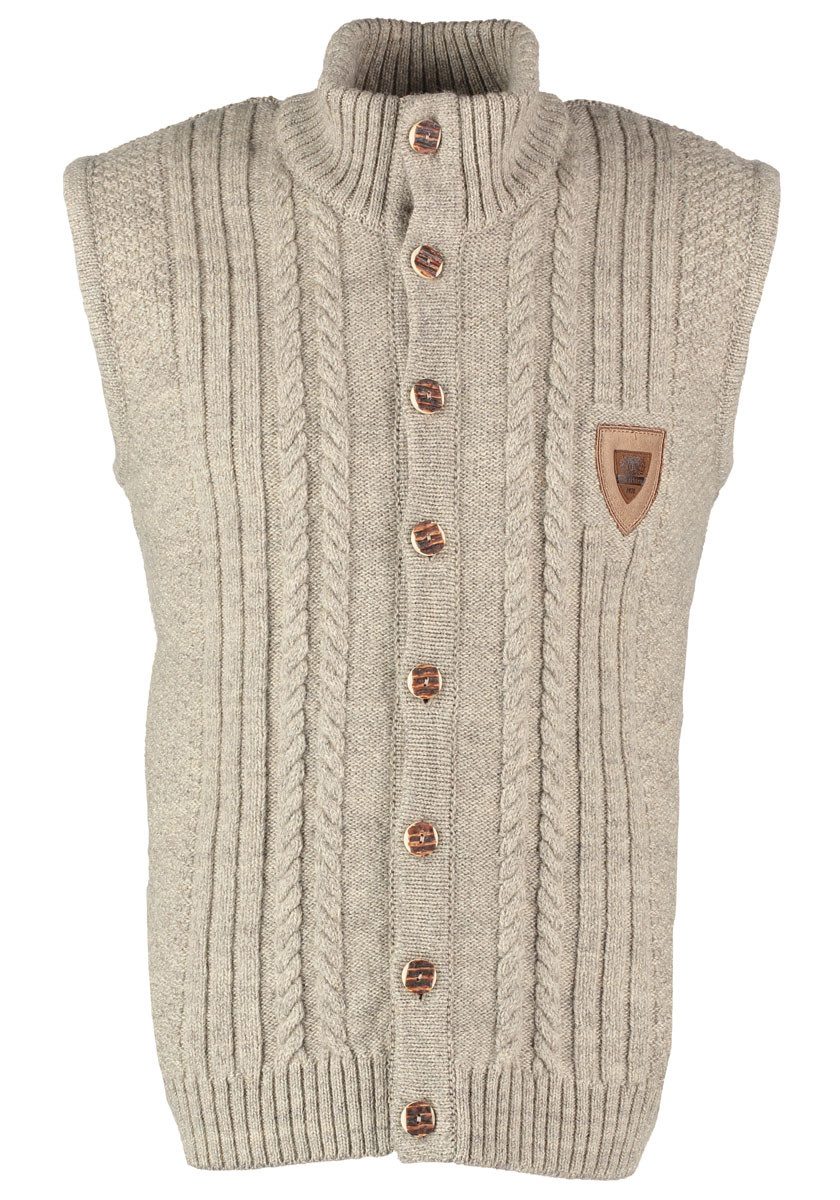 OS Trachten Strickweste Voriko Regular Fit, ärmellos, Stehkragen, Lederembl günstig online kaufen