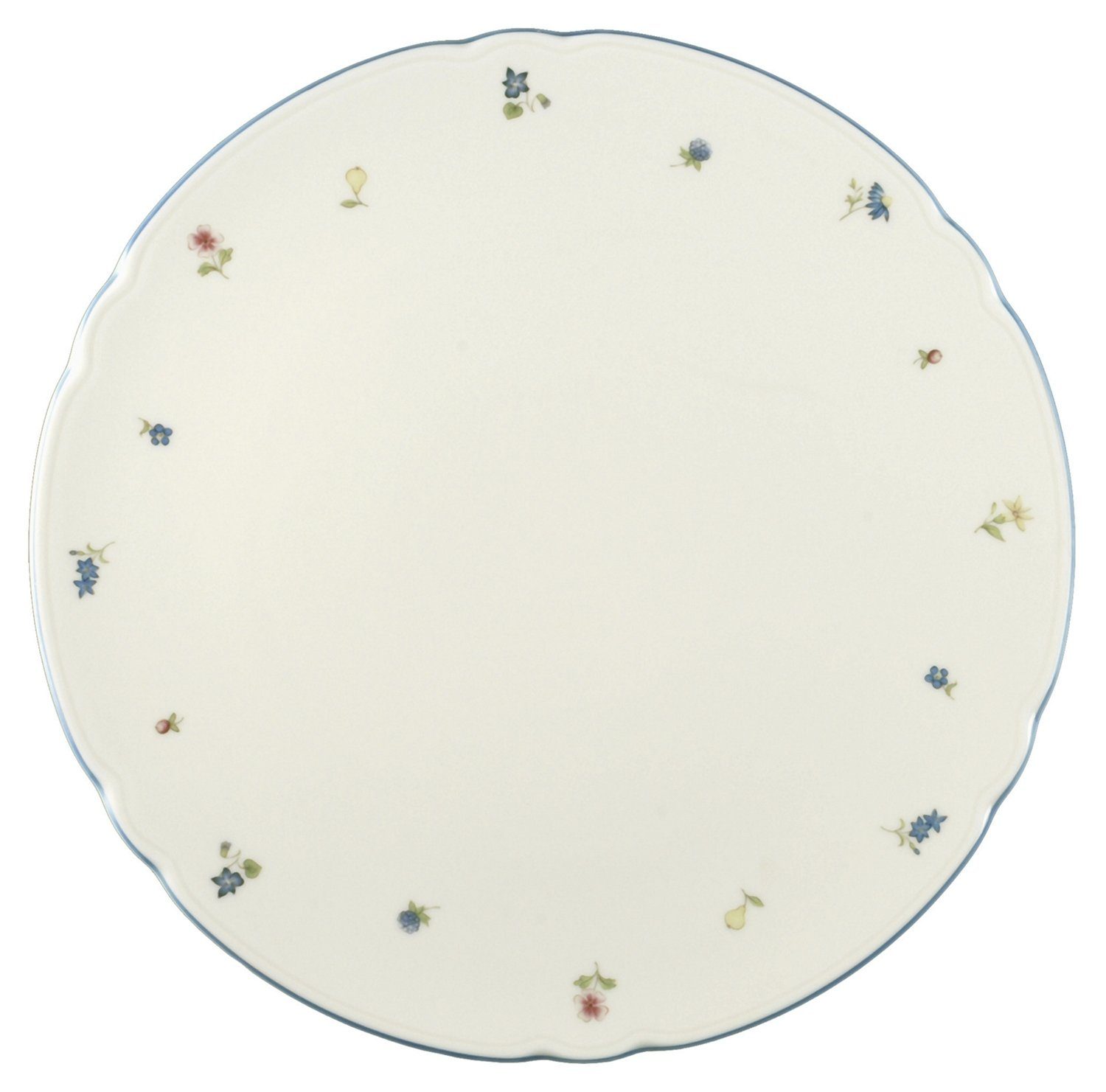Seltmann Weiden Tortenplatte MARIE LUISE, Elfenbeinfarben, Hellblau, Ø 30 cm, Porzellan, mikrowellengeeignet, Streublumenmotiv