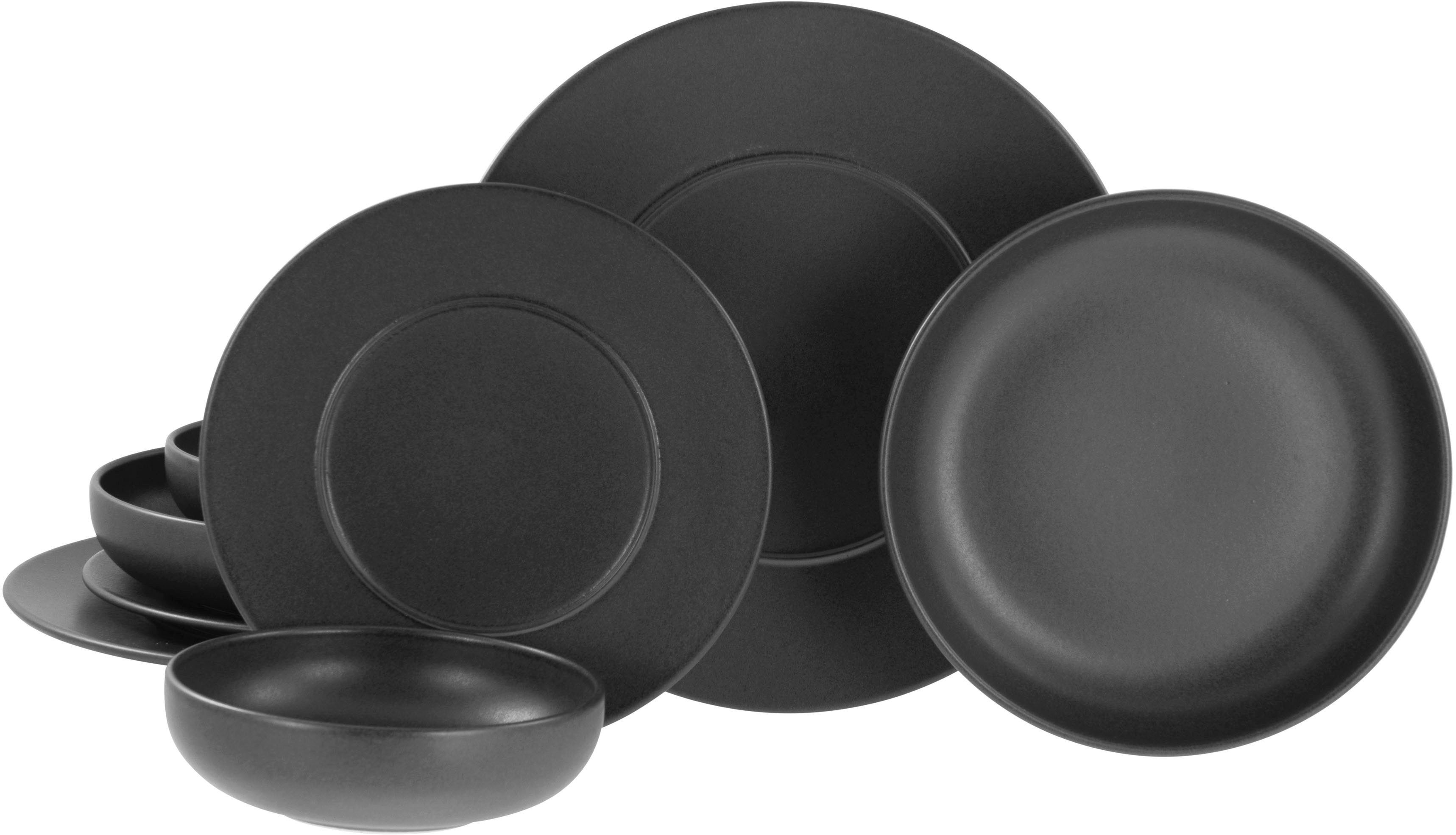 CreaTable Teller-Set Unico, Teller Set, 8-tlg. (8-tlg), 2 Personen, Steinzeug, Eleganter Flair, Breite Fahne, Edel
