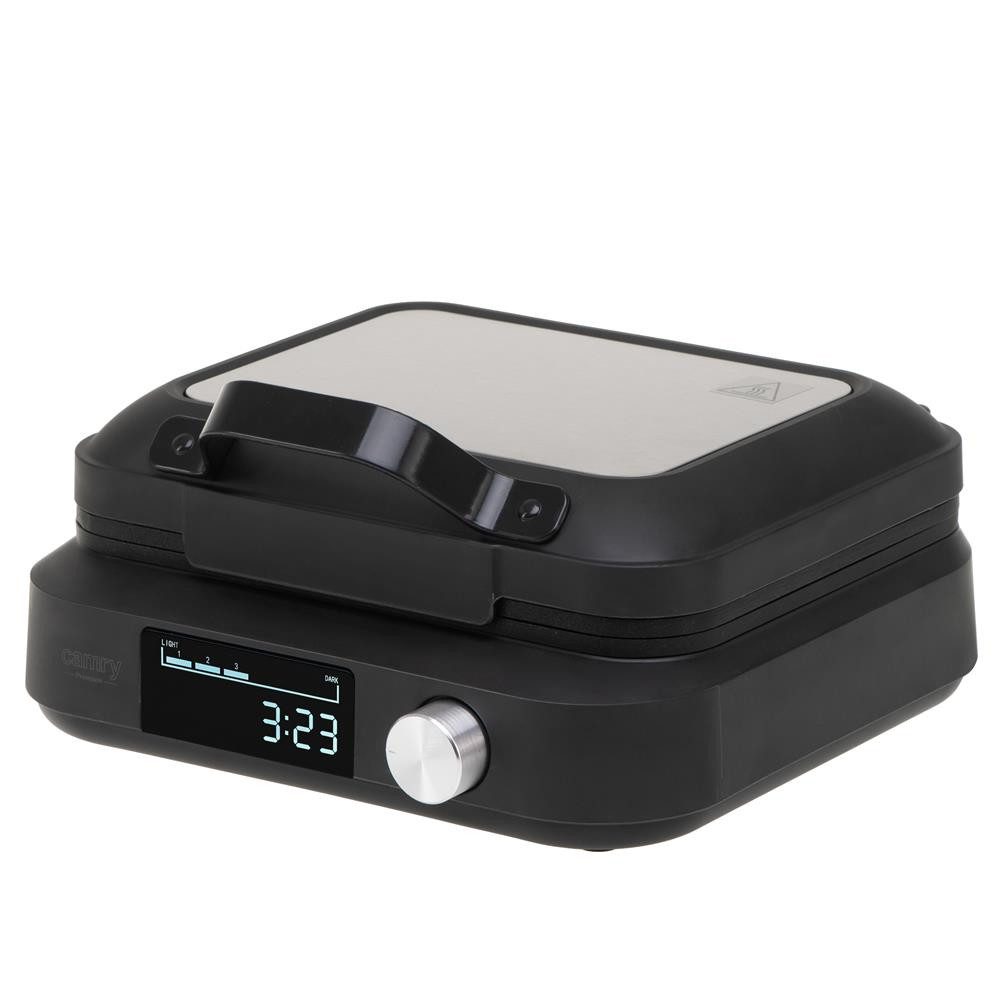 Camry Waffeleisen CR 3086 mit LED-Display, 6 Bräunungsstufen, Belgische Waffeln, 2200 W, Antihaftbeschichtung, Automatik-Timer, Schwarz/Silber