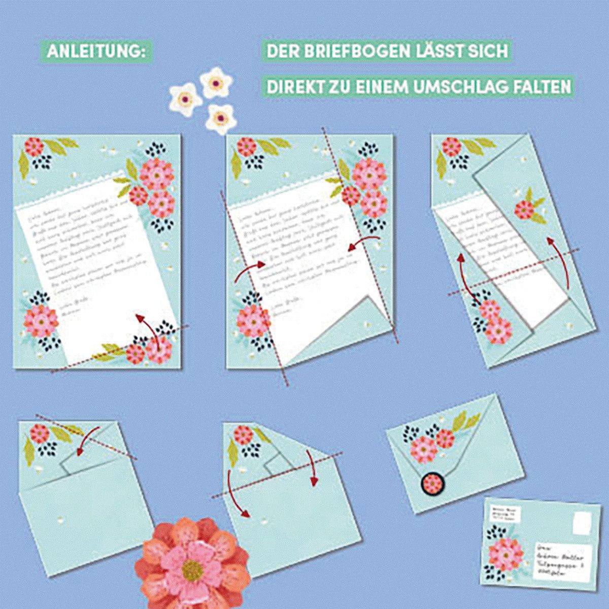 Briefpapier Post für dich. Blumen: Liebevoll gestaltetes Briefpapier-Set mit Br