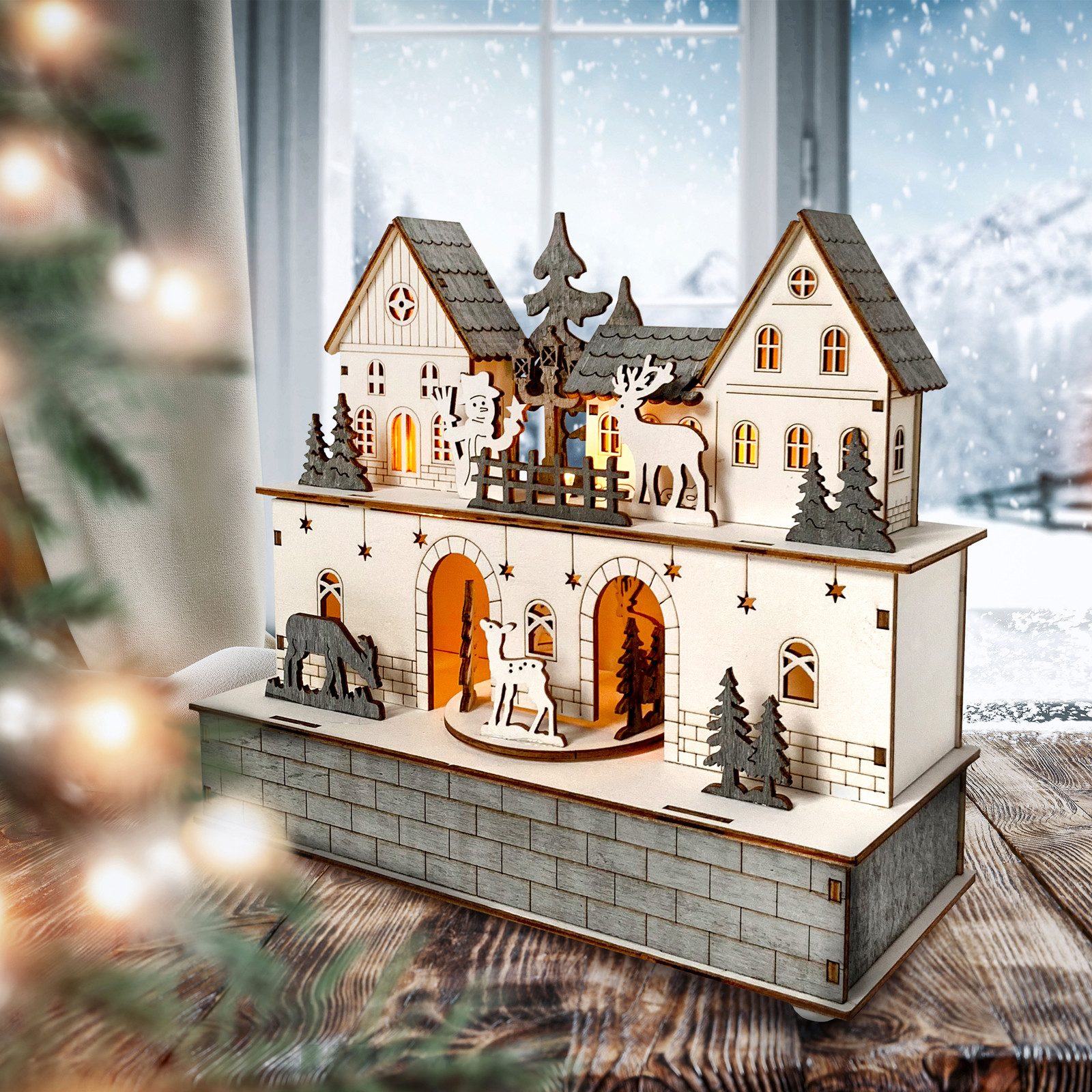 HTI-Living Weihnachtshaus Beleuchtete Weihnachtsszene, Leuchtdeko batteriebetrieben