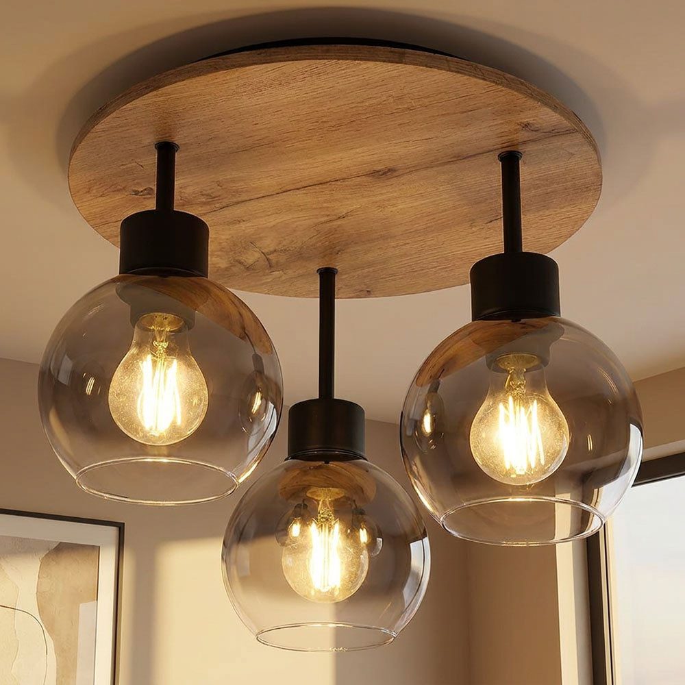 GLOBO LIGHTING Kugelleuchte, Leuchtmittel nicht inklusive, Deckenleuchte Schlafzimmerlampe Deckenstrahler Holzoptik Glasschirm
