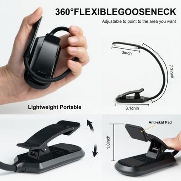 DTC GmbH LED Leselampe Leselampe Buch Klemme, USB Wiederaufladbare Klemmleuchte, 360° flexibel einstellbar