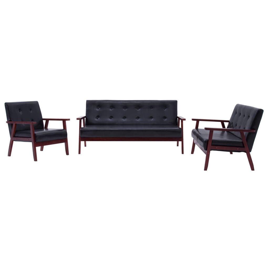 vidaXL Sofa 3-tlg. Sofagarnitur Schwarz Kunstleder günstig online kaufen