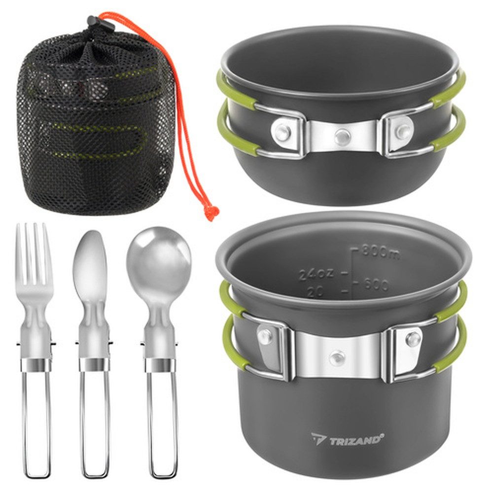 KRUZZEL Geschirr-Set Campinggeschirr Outdoor-Geschirr (5-tlg), 2 Personen, Edelstahl, leichtes Outdoor-Geschirr für Camping, Trekking oder Reisen