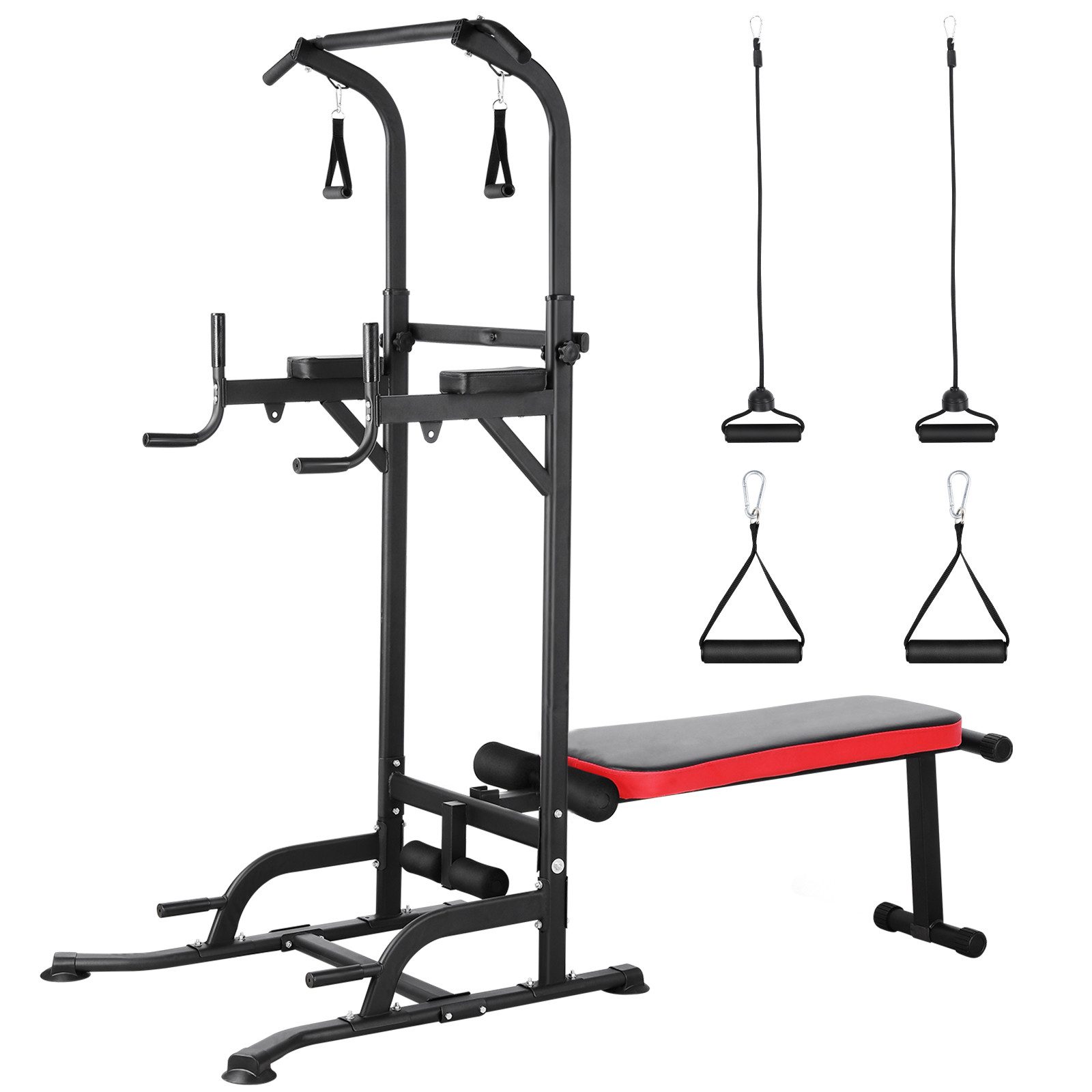 TLGREEN Kraftstation Multifunktionale Kraftturm mit klappbarem Hantelbank, (Klimmzugstange für Krafttrainingsgeräte für Heim-Fitnessstudio, inkl. Trainingsbänder, höhenverstellbar 181 - 234 cm, Ladekapazität bis zu 200KG)