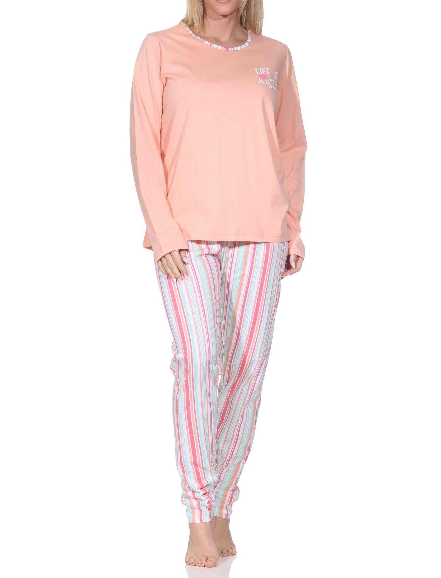 Normann Pyjama Normann Damen Schlafanzug langarm mit Pyjamahose in Streifenoptik