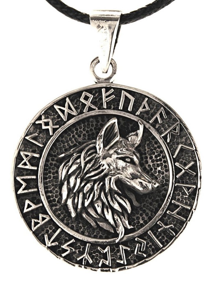 Kiss of Leather Kettenanhänger Wolfskopf Wolf Rune Runenalphabet Futhark,  925 Silber (Sterlingsilber)