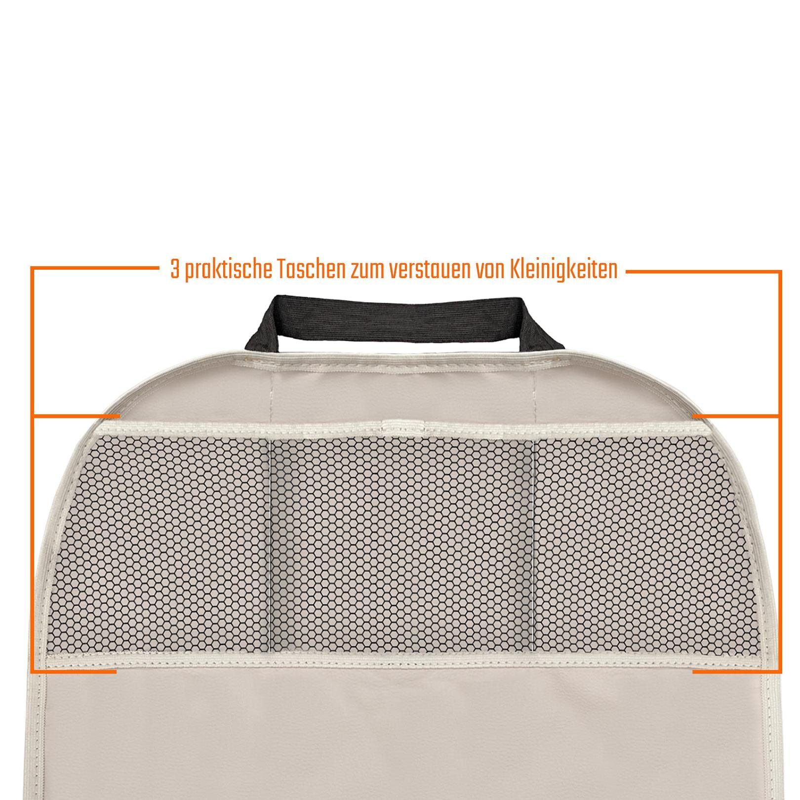 aus mit P Rückenlehnenschutz Design & Taschen Stück), in Kunstleder 3 Sitzschoner Auto-Rückenlehnentasche Car Kinder (2 L beige