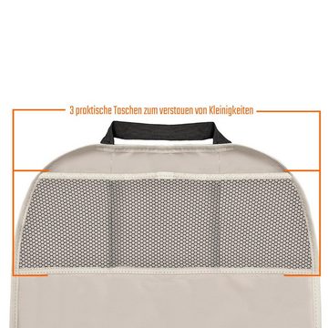 L & P Car Design Auto-Rückenlehnentasche Rückenlehnenschutz Sitzschoner aus Kunstleder in beige Kinder (1 Stück), mit 3 Taschen