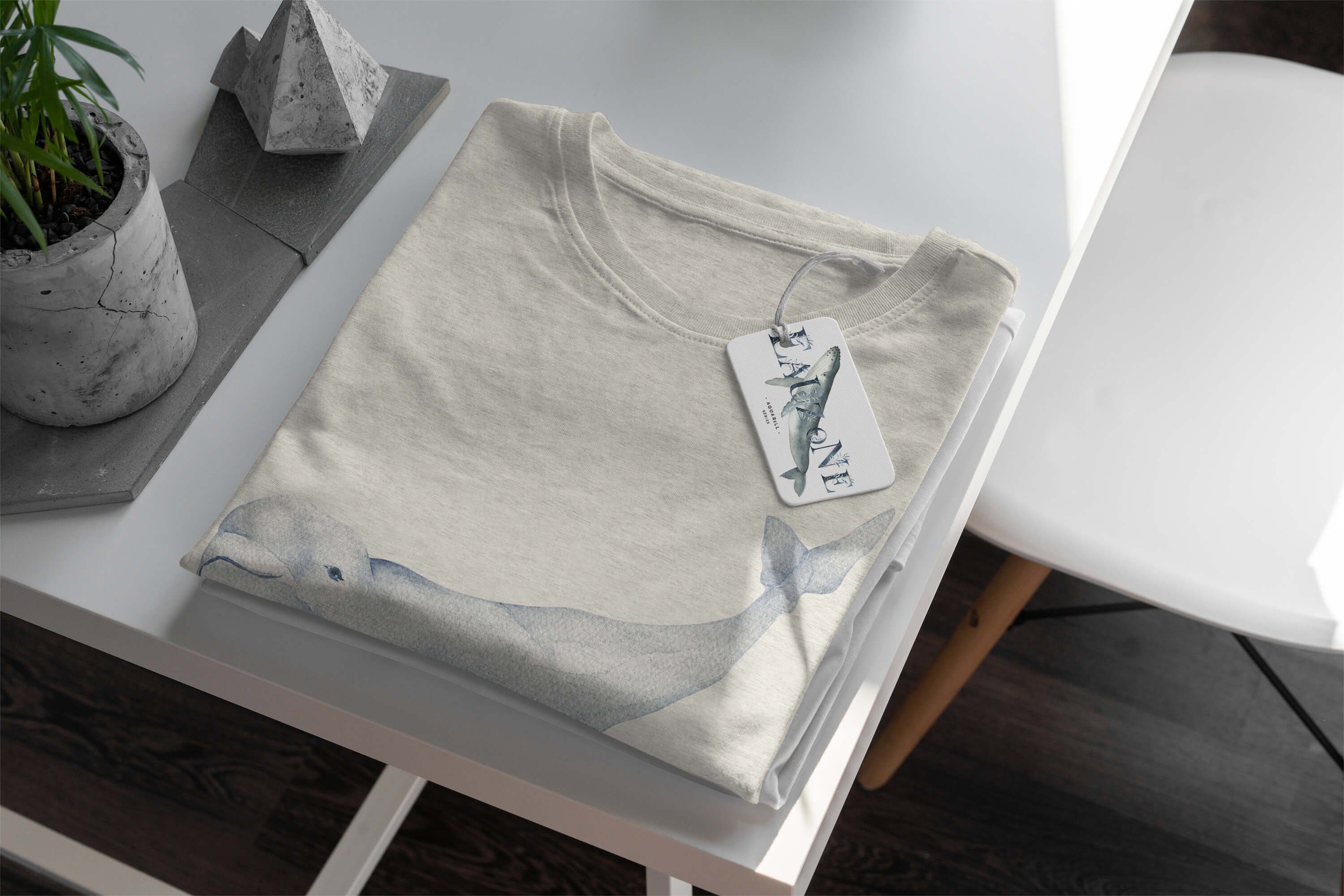 Shirt Weißwal Herren Bio-Baumwolle Ökomo Motiv gekämmte 100% Sinus Nachhaltig T-Shirt Beluga T-Shirt (1-tlg) Art Wasserfarben