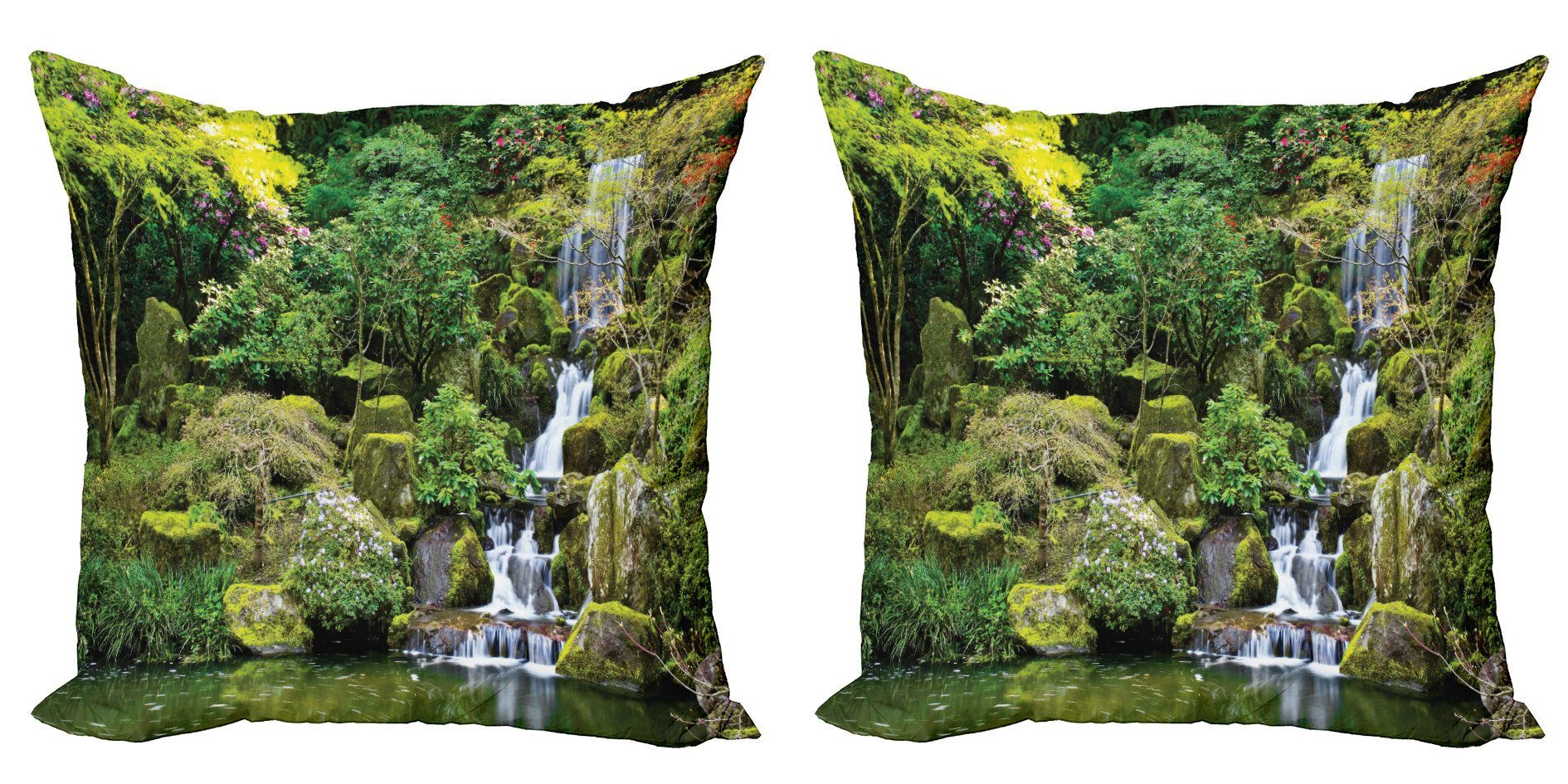 Kissenbezüge Modern Accent Doppelseitiger Digitaldruck, Abakuhaus (2 Stück), asiatisch Bäume Laub Rock Garden