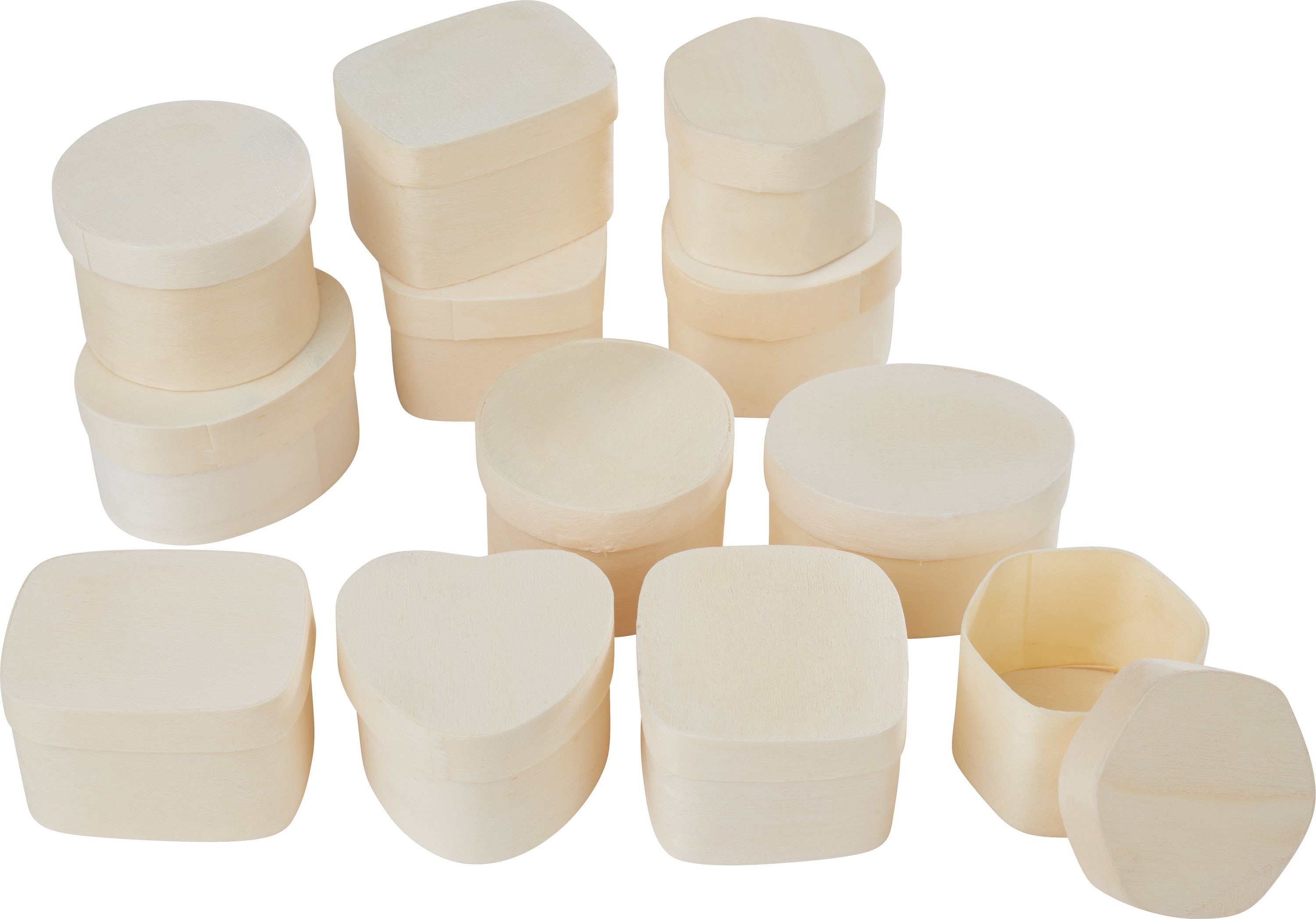 VBS XXL Aufbewahrungsbox Spanschachteln Formen, 12er-Set 4 cm - 6 cm