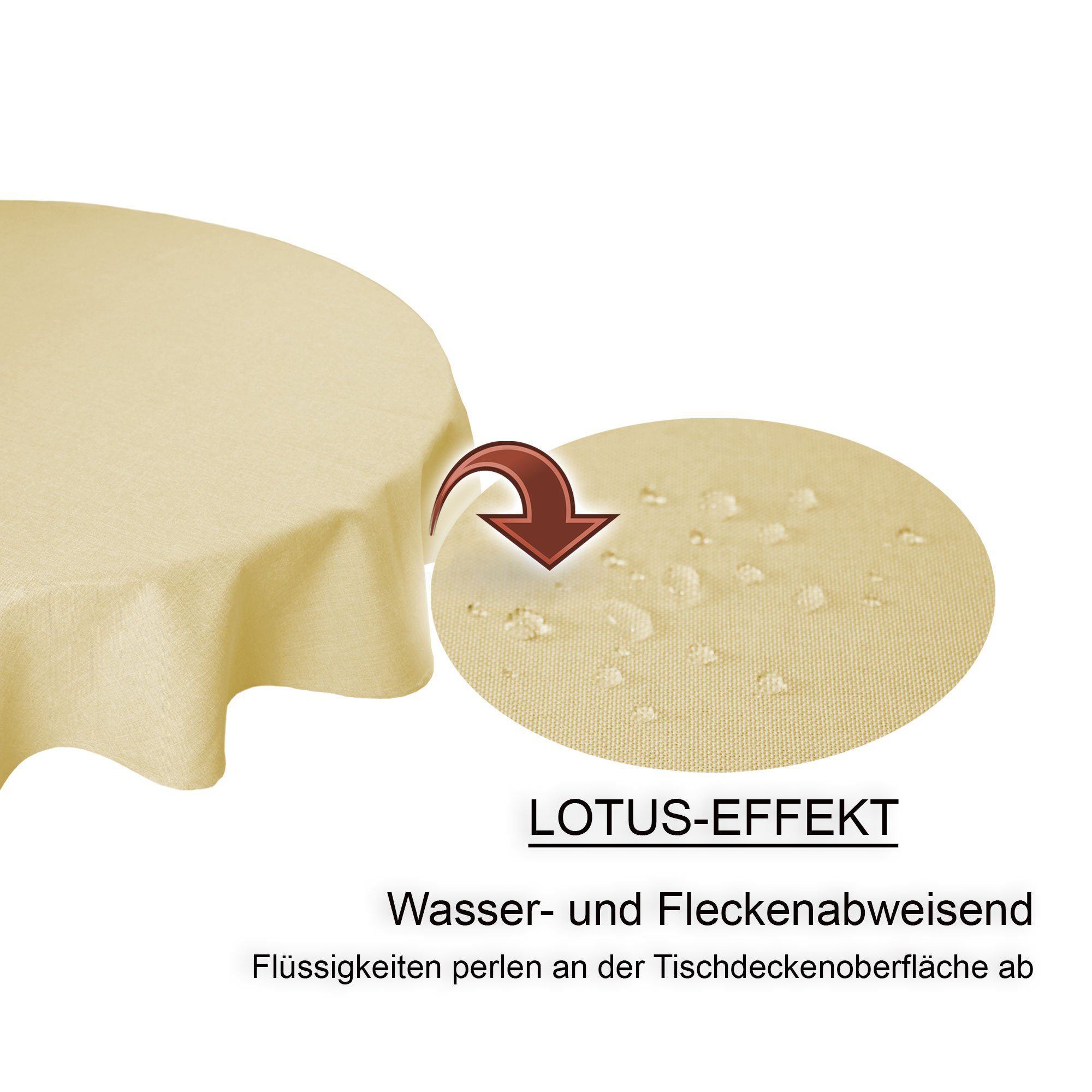 Haus und Tischdecke Tischdecke Lotus Ø 180 rund wasserabweisend gelb Leinenoptik beschichtet cm (1-tlg) Deko