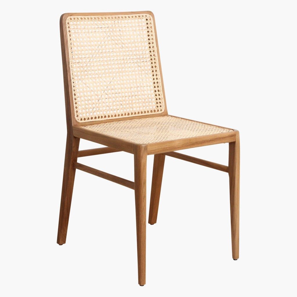 Vintagehaus Esszimmerstuhl Esszimmerstuhl Teakholz Rattan Wiener Geflecht Novita