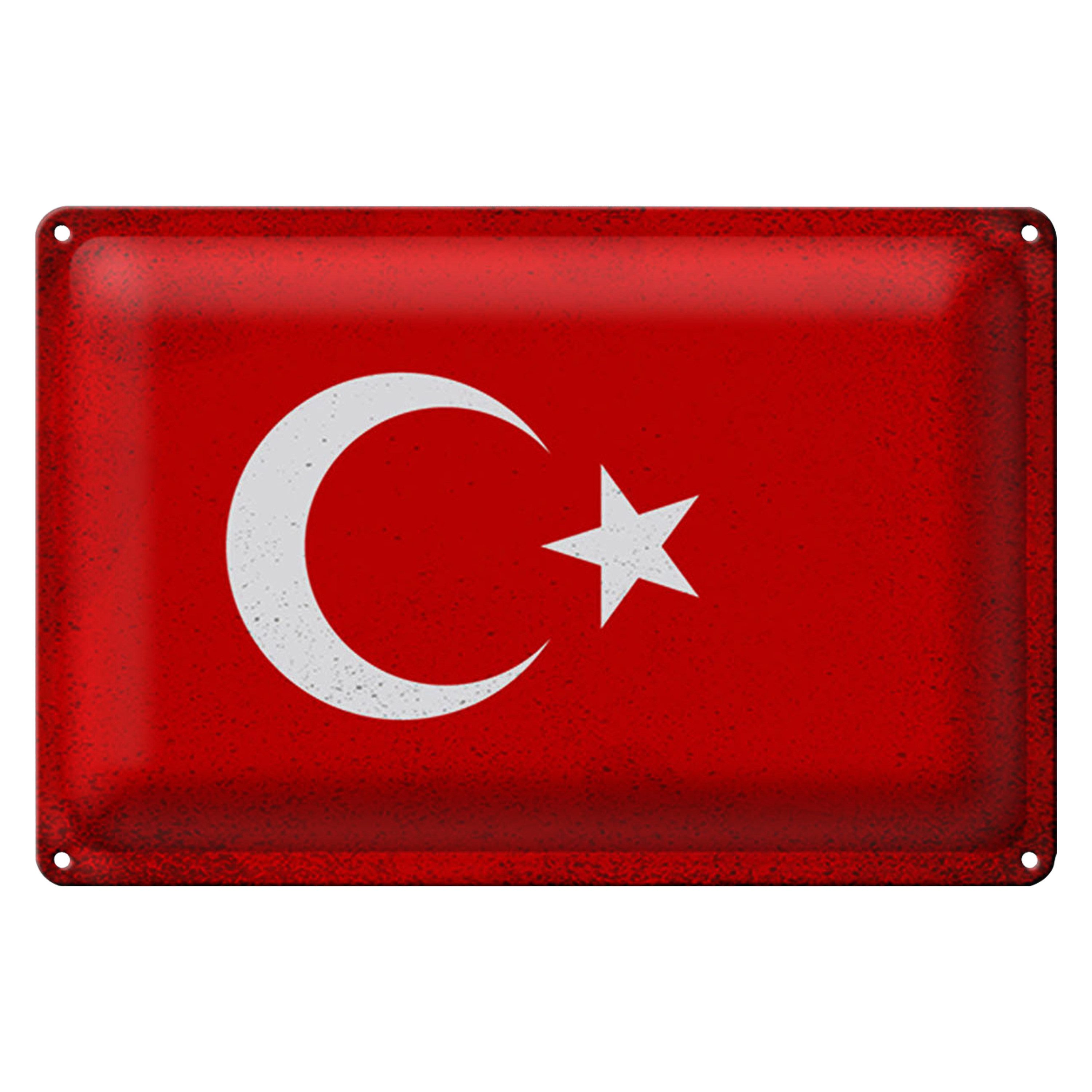 Roomando Metallschild Blechschild Flagge Türkei 30x20cm Flag of Turkey Vintage