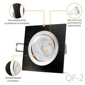 SSC-LUXon LED Einbaustrahler QF-2 LED Einbauleuchte schwarz gebuerstet, eckig & schwenkbar GU10, Warmweiß