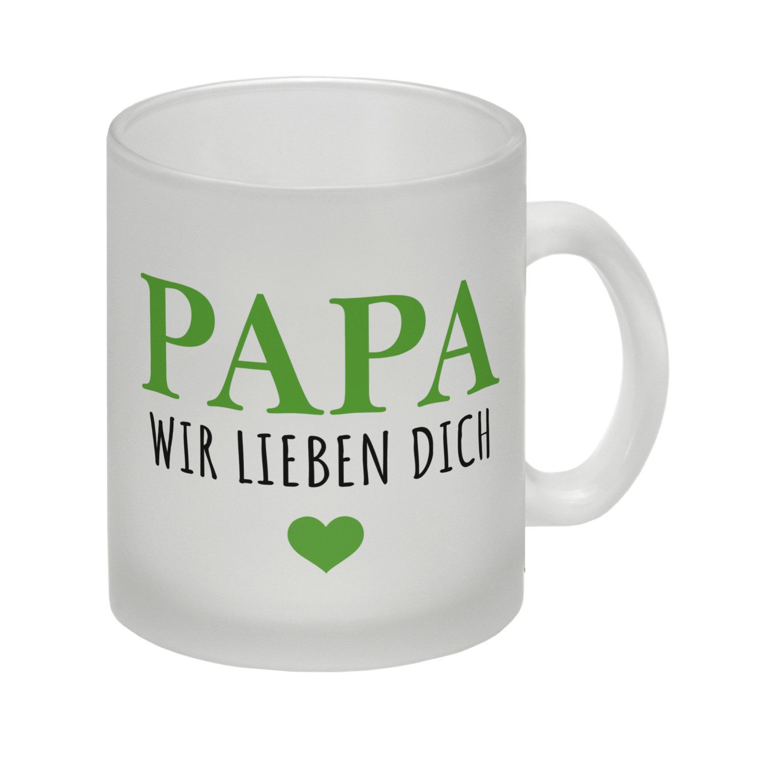 speecheese Tasse Papa wir lieben dich Glas Tasse in grün mit Herz
