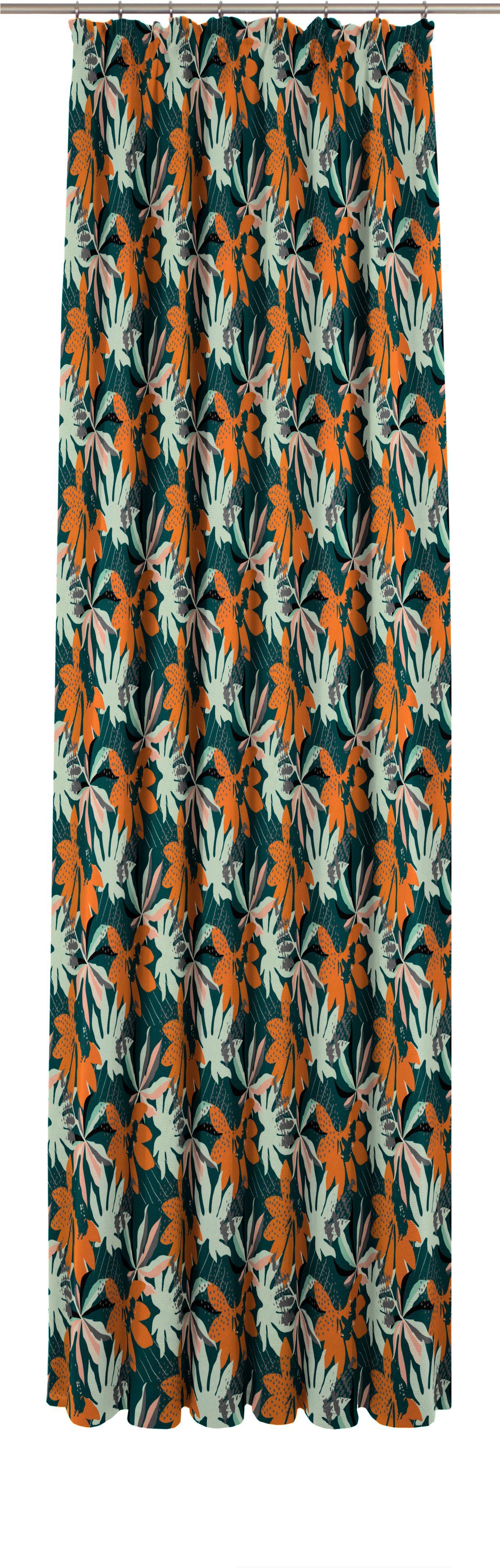 Vorhang Jungle, Adam, nachhaltig (1 St), orange/dunkelgrün Jacquard, Kräuselband blickdicht