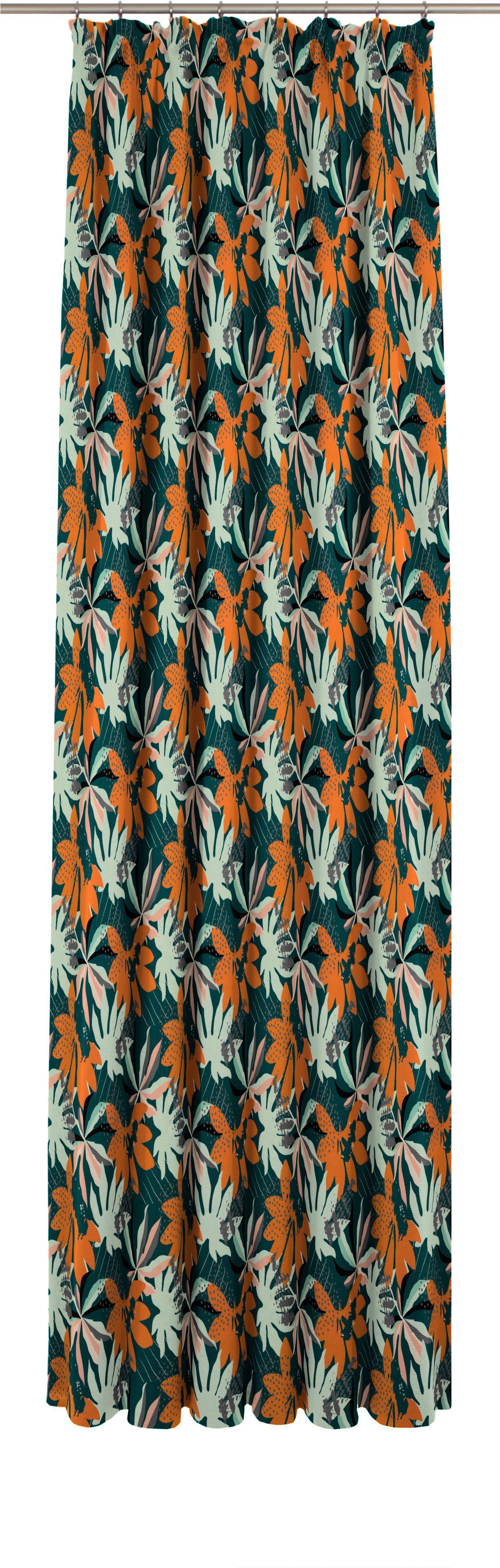 Vorhang Jungle, Adam, Kräuselband (1 Jacquard, nachhaltig blickdicht, St), orange/dunkelgrün