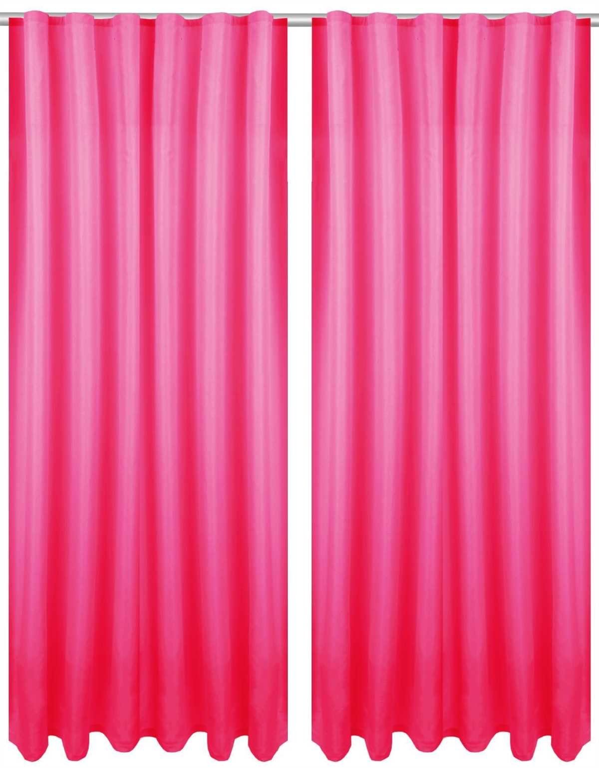 Vorhang, Bestlivings, Kräuselband (2 St), blickdicht, Microfaser, Gardinenset "Blickdicht" (2 Gardinen, 2 Raffhalter, 2 Raffhaken) mit Kräuselband Pink
