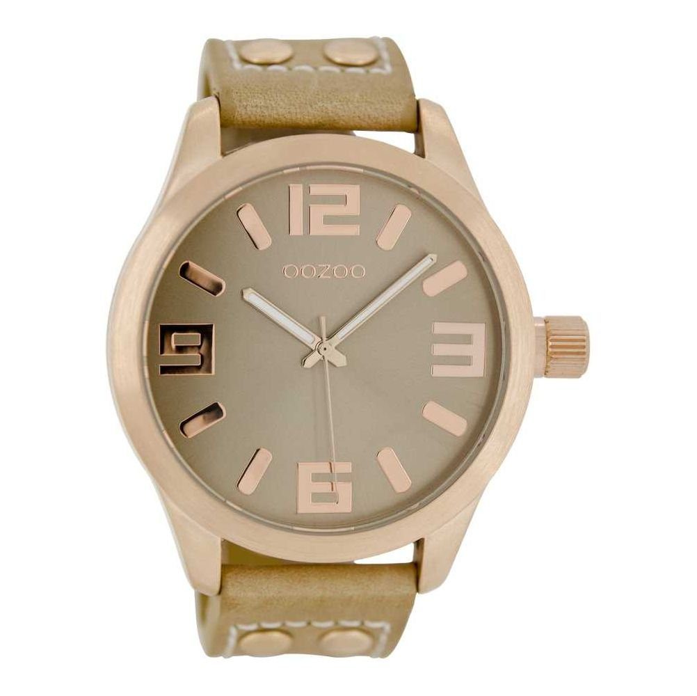 OOZOO Quarzuhr Basic XXL Armbanduhr C1151 Rose Lederband Sandfarben 47 mm günstig online kaufen