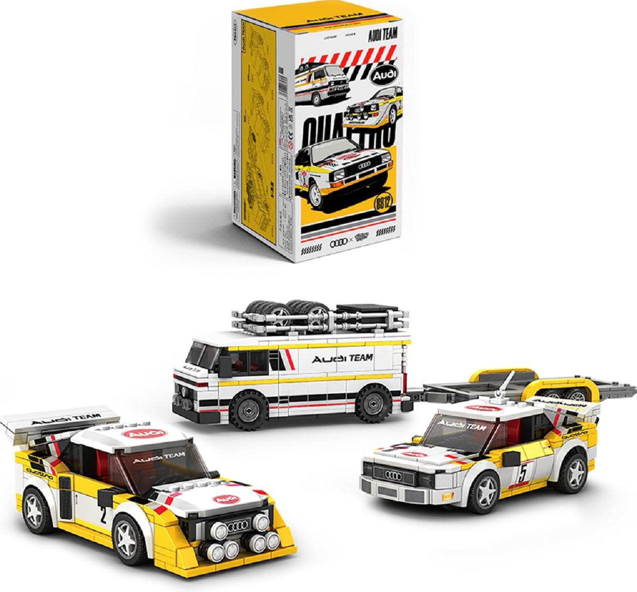 Happy Build Bole Brick PB8812 Power Block Audi Sport Quattro S1 Mini 3in1 Konstruktions-Spielset, (1401 St)