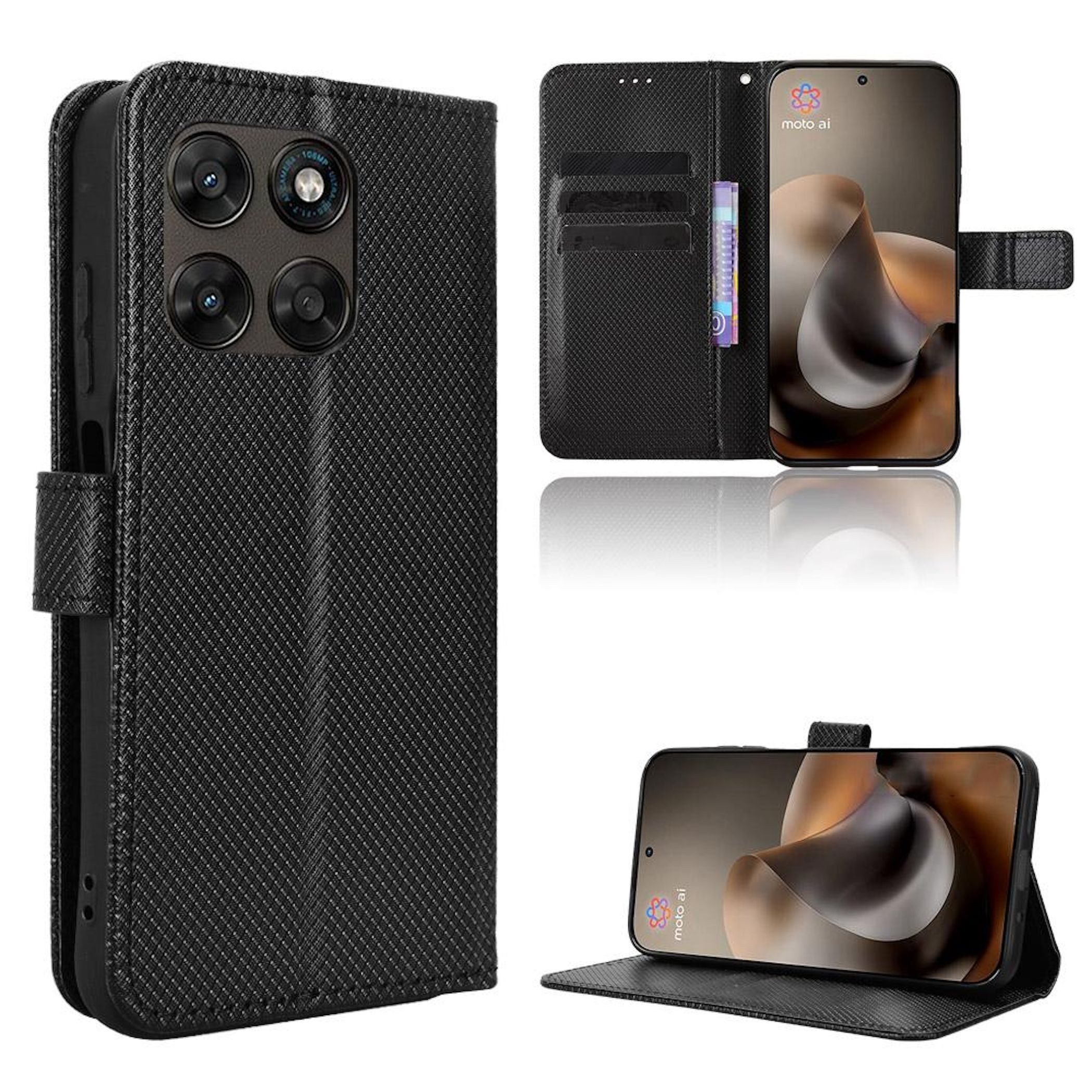 Wigento Handyhülle Klapphülle für Motorola Edge 70 Fusion Diamant Design Wallet Schwarz 6,78 Zoll, Magnetverschluss, Standfunktion, Kartenfach