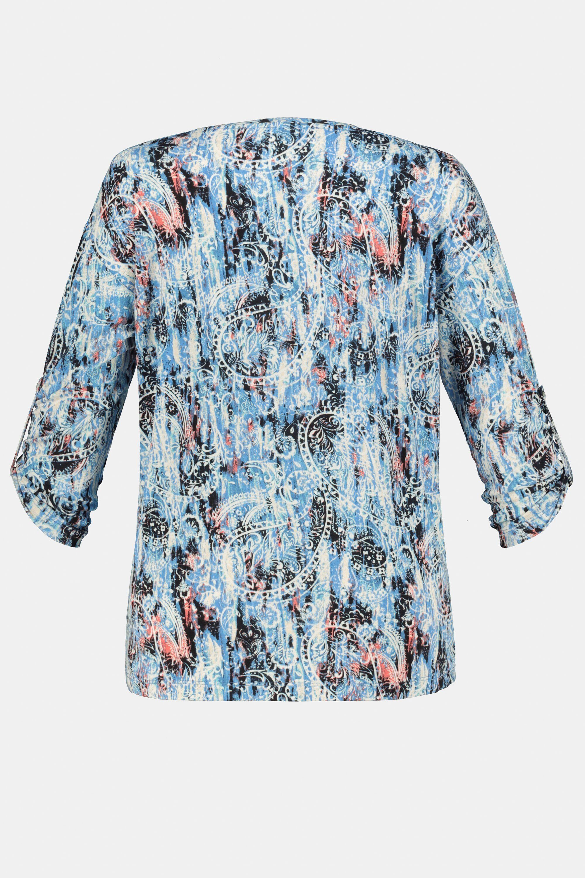Damen Shirts Gina Laura Rundhalsshirt T-Shirt Paisleymuster Rundhals 3/4-Kimonoärmel