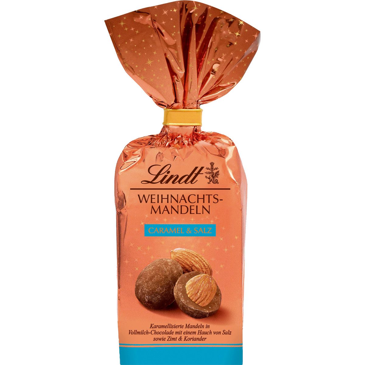LINDT Schokolade, Lindt Weihnachts Mandeln Caramel und Salz mit Schokolade 100g