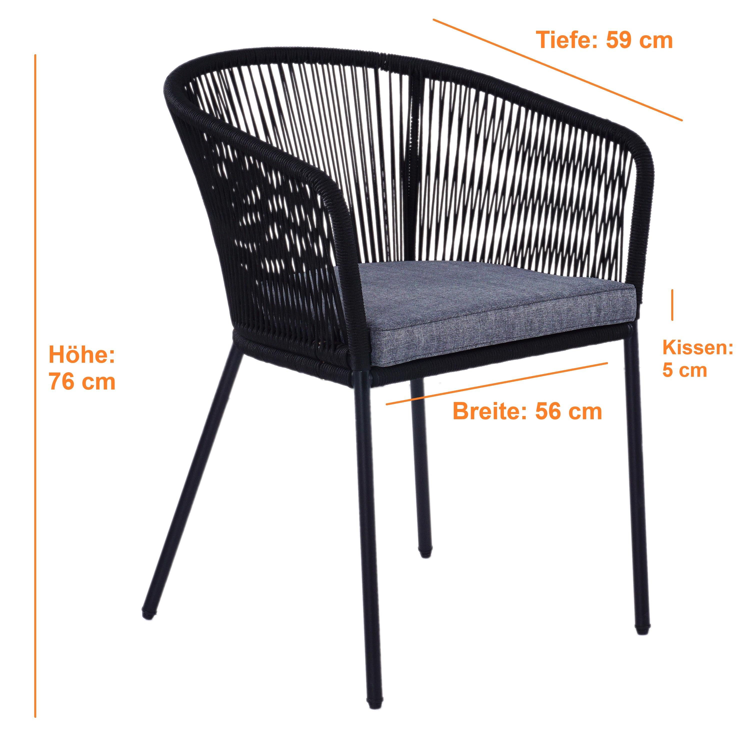ESTEXO Gartenstuhl Lounge Stuhl 2er Set Gartensessel Rope Loungesessel Outdoor Schwarz – Bild 2 von 5