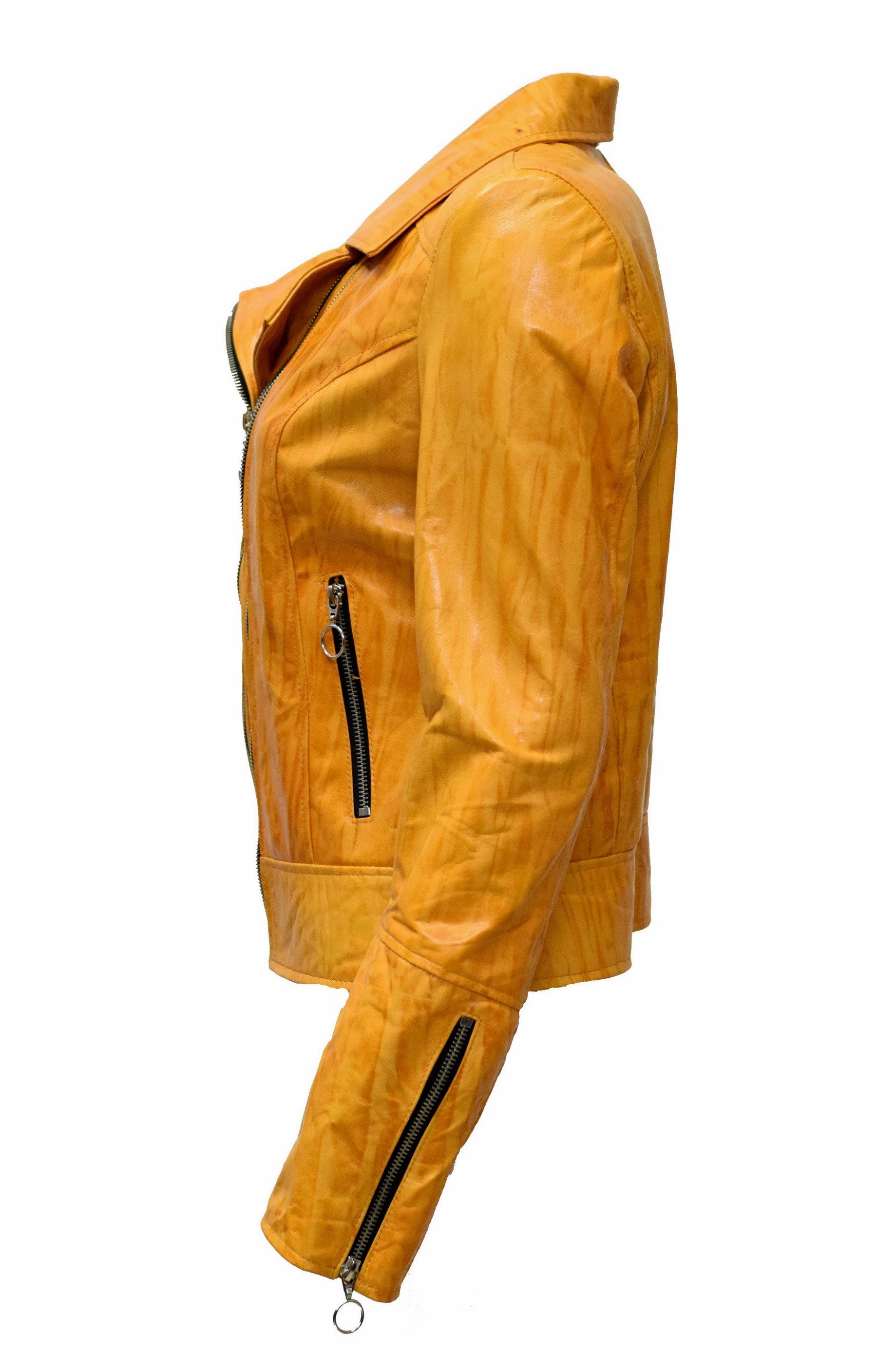 Zimmert Leather Lederjacke Liusa Schwarzgrau im Vinage Look, oder gecrushed Gelb Orange