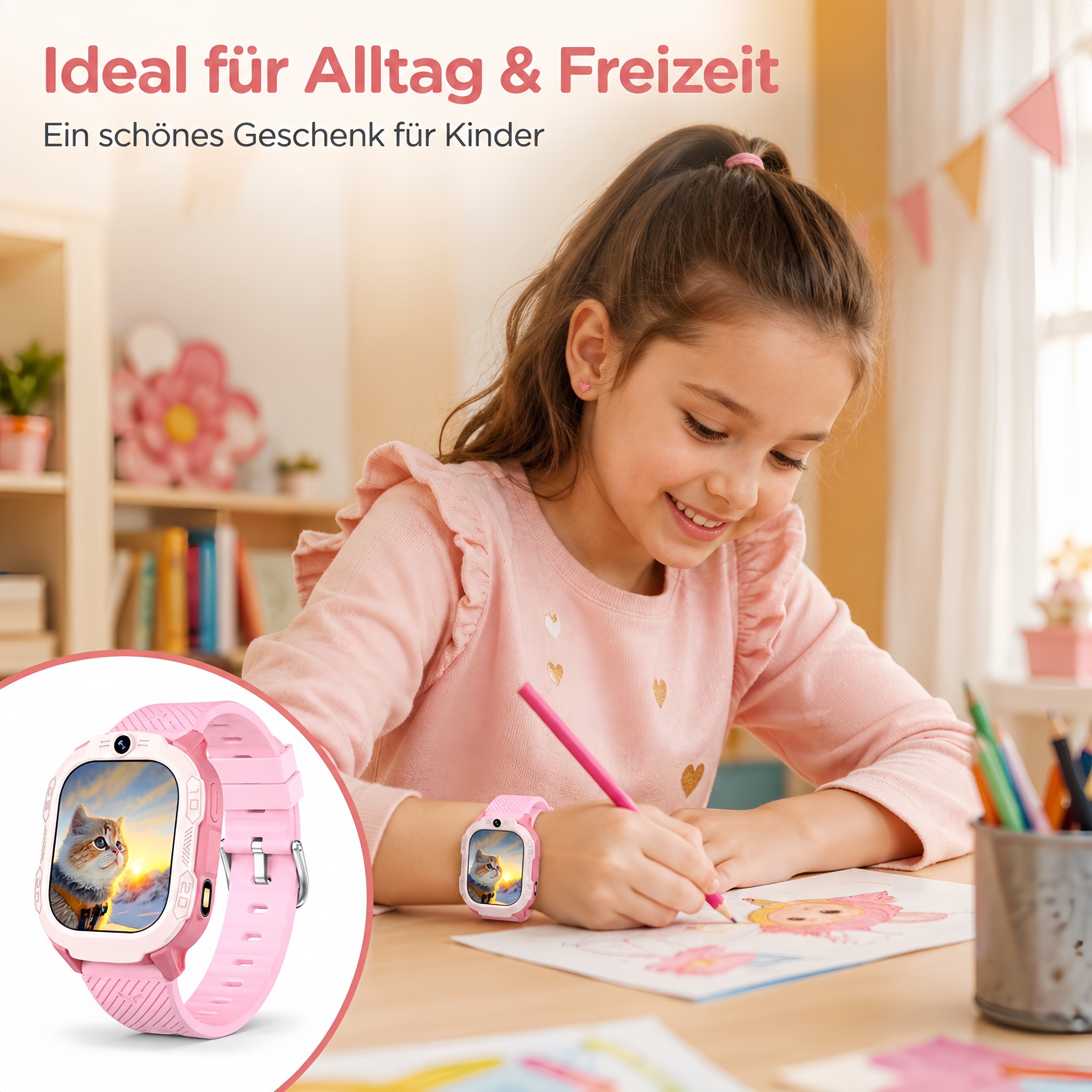 ibettertec Kinderuhr Kinder Smartwatch 4G GPS Uhr mit Telefon, Kamera, SOS Smartwatch (20 cm) Taschenlampe & Trageband, Kinderuhr mit Touchscreen, Anruf, Videoa – Bild 2 von 5