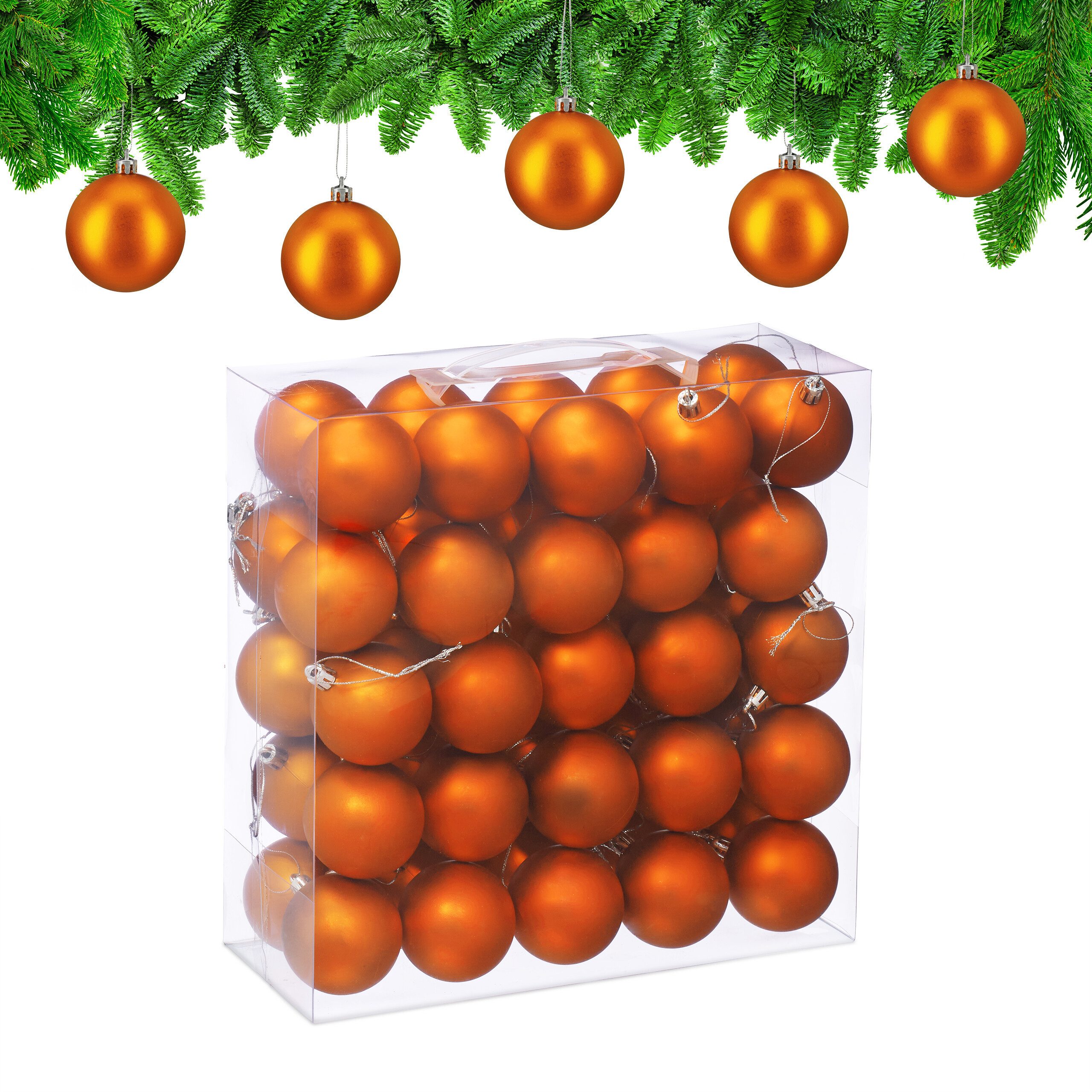 relaxdays Weihnachtsbaumkugel Weihnachtskugeln 50er Set (50 St), orange