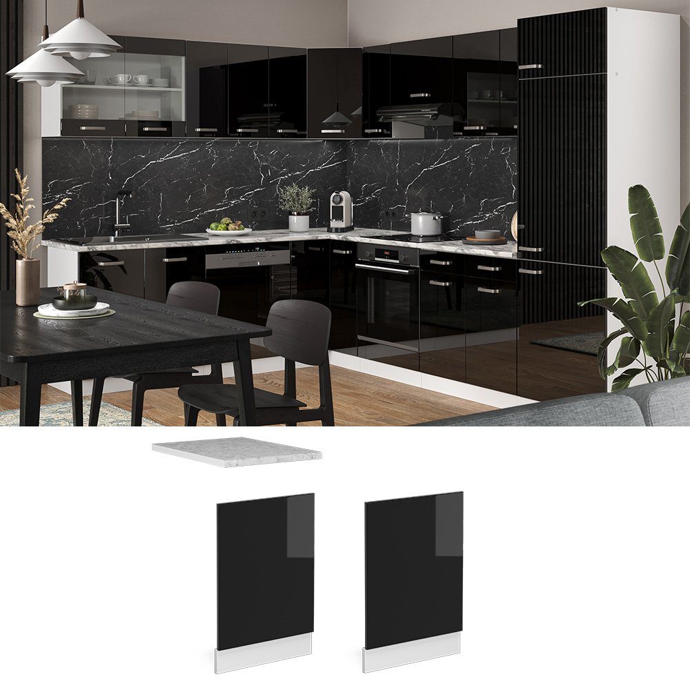 Vicco Frontblende R-Line, Schwarz Hochglanz/Weiß, 45 cm ohne Arbeitsplatte (1 St)