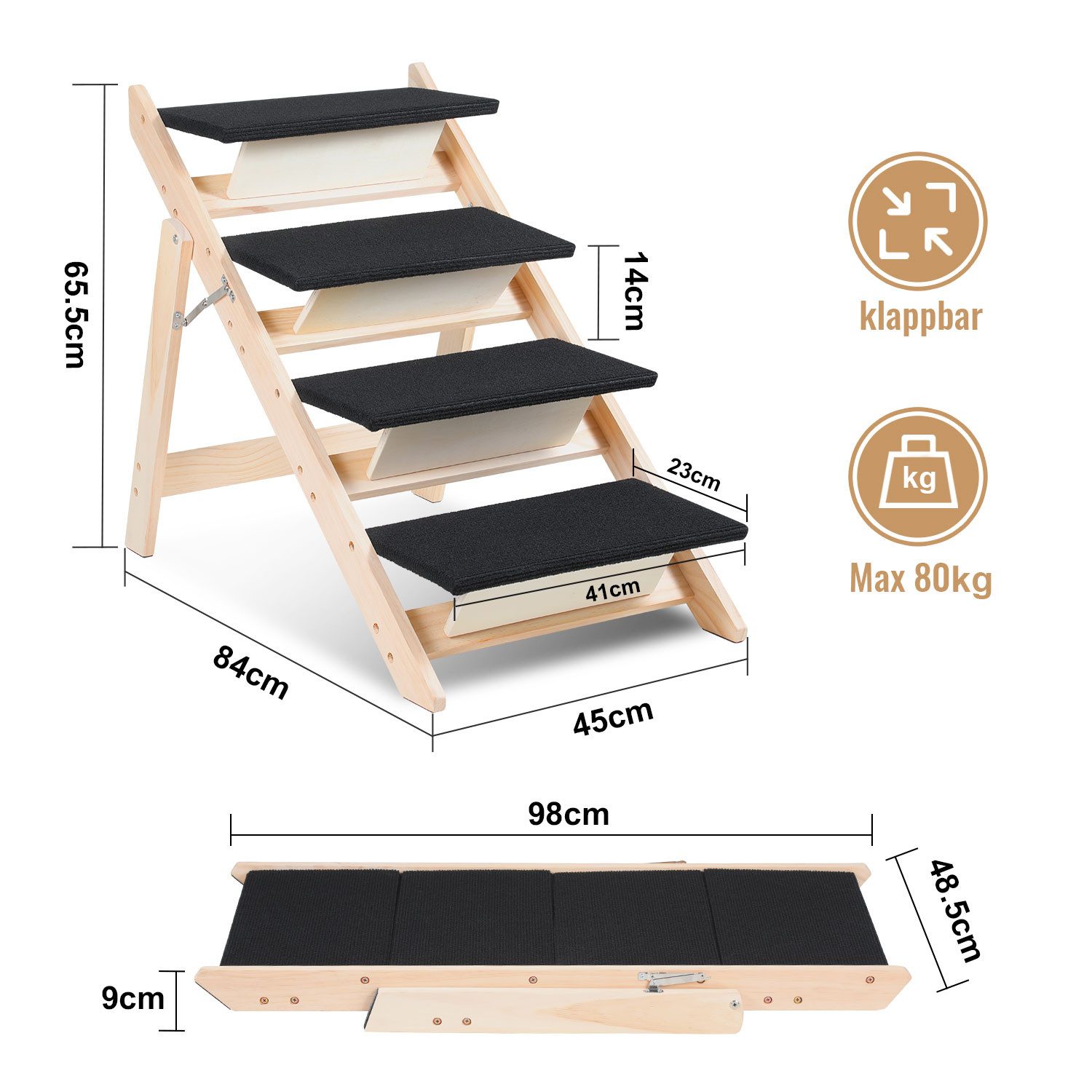 Clanmacy Hunderampe Hundetreppe 2 in 1 Hunderampe Faltbar aus Holz Einstieg günstig online kaufen